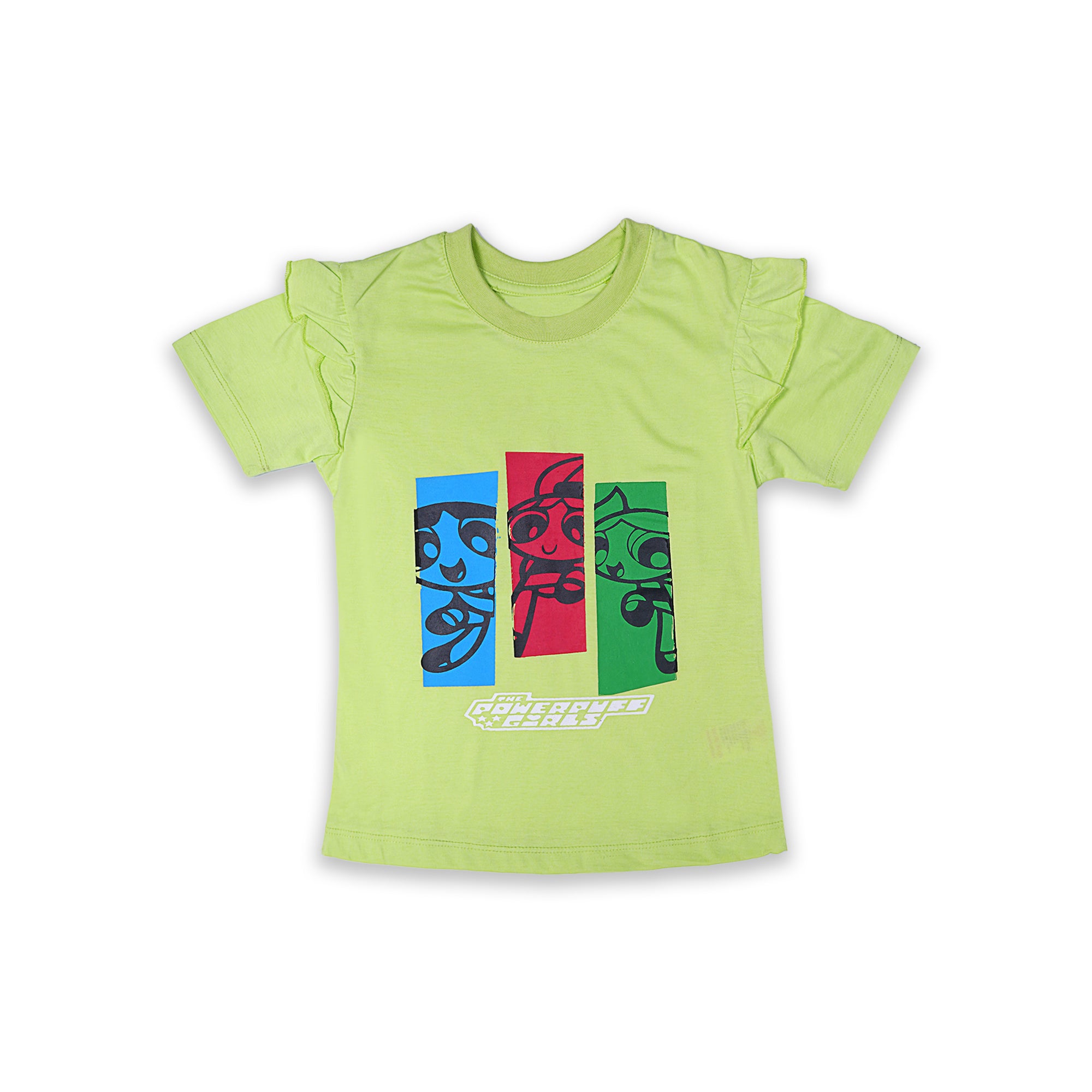 Powerpuff Girls Girls' Light Green Graphic T-Shirt with Ruffled Sleeves