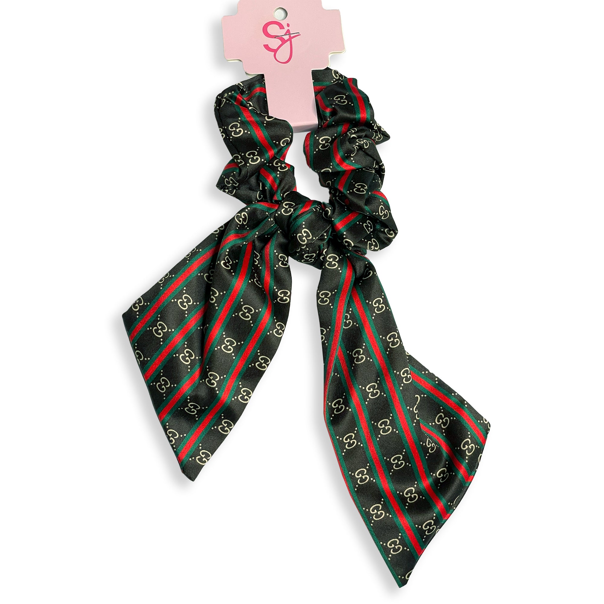 Black and Green Designer Inspired Hair Scarf Scrunchie