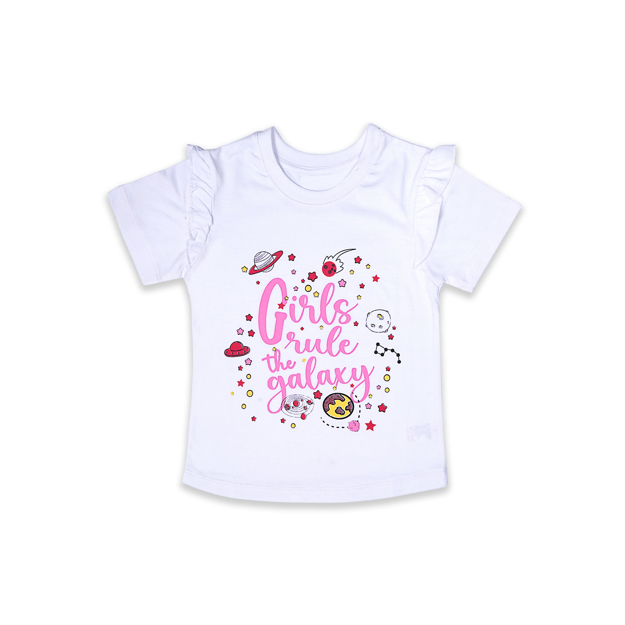 Kjunction Girls' White "Girls Rule the Galaxy" Graphic T-Shirt