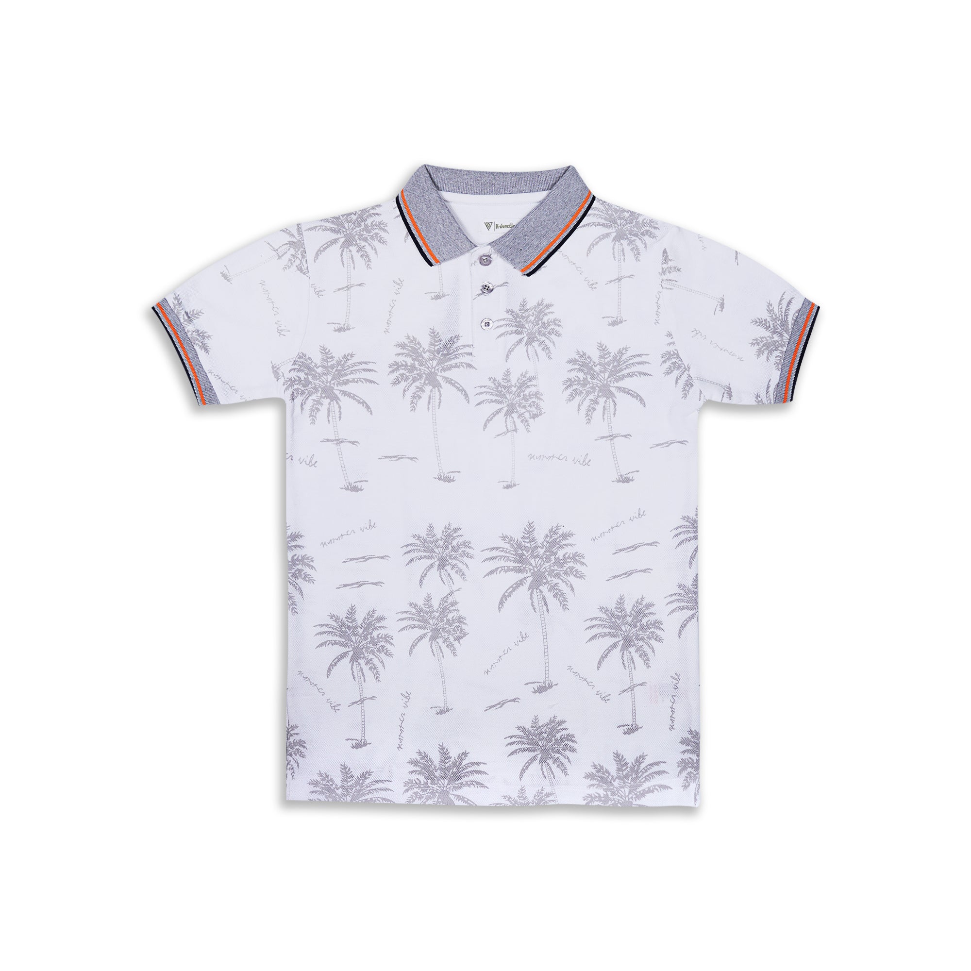 Monte Carlo Kids White Palm Tree Print Polo T-Shirt