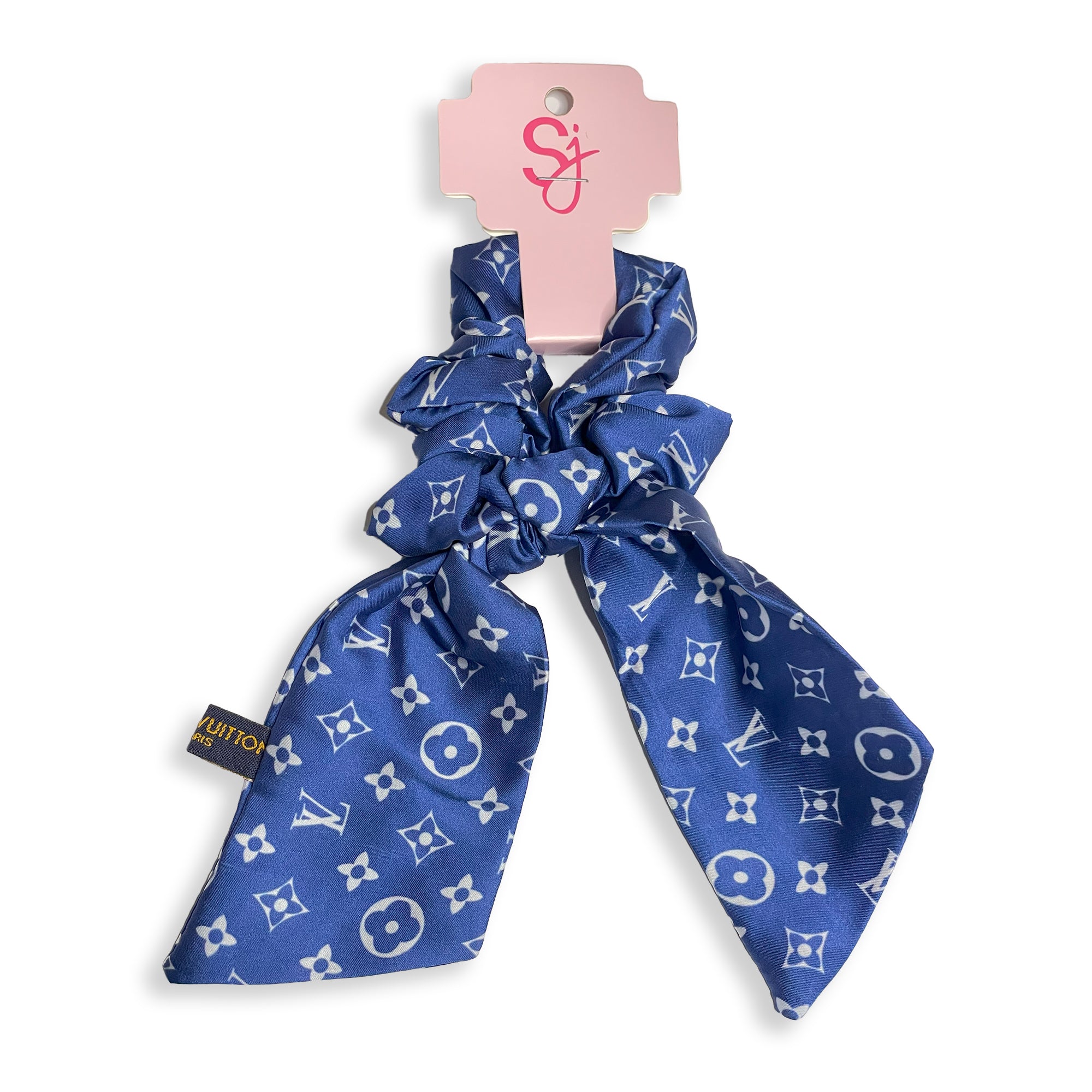 Blue and White Designer Print Hair Scarf Scrunchie