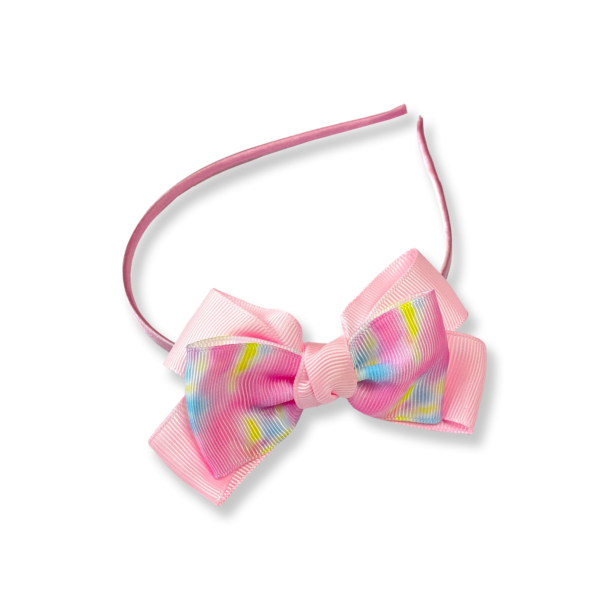 Light Pink Hairband with Pastel Tie-Dye Ribbon Bow