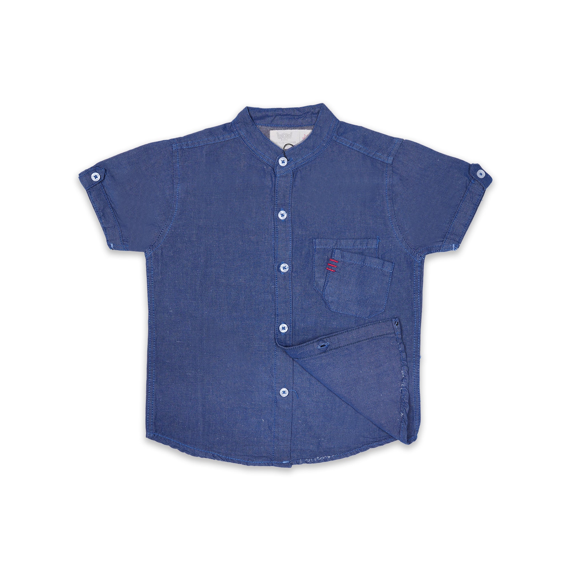 Boys' Blue Short-Sleeved Mandarin Collar Shirt