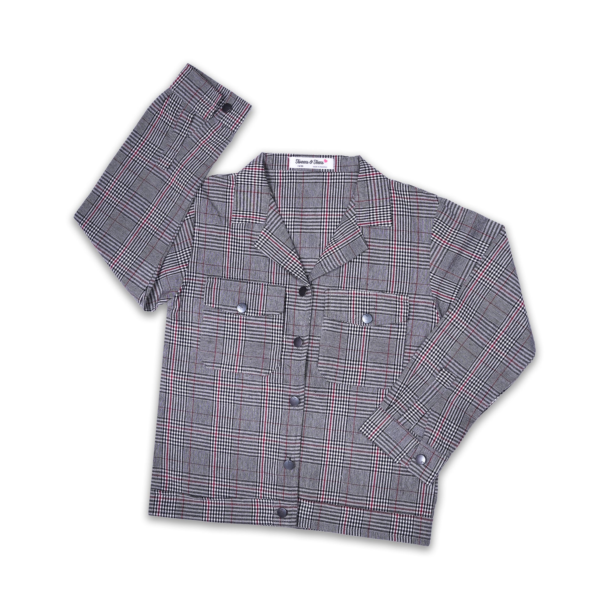 Grey Plaid Button-Down Shirt with Chest Pockets