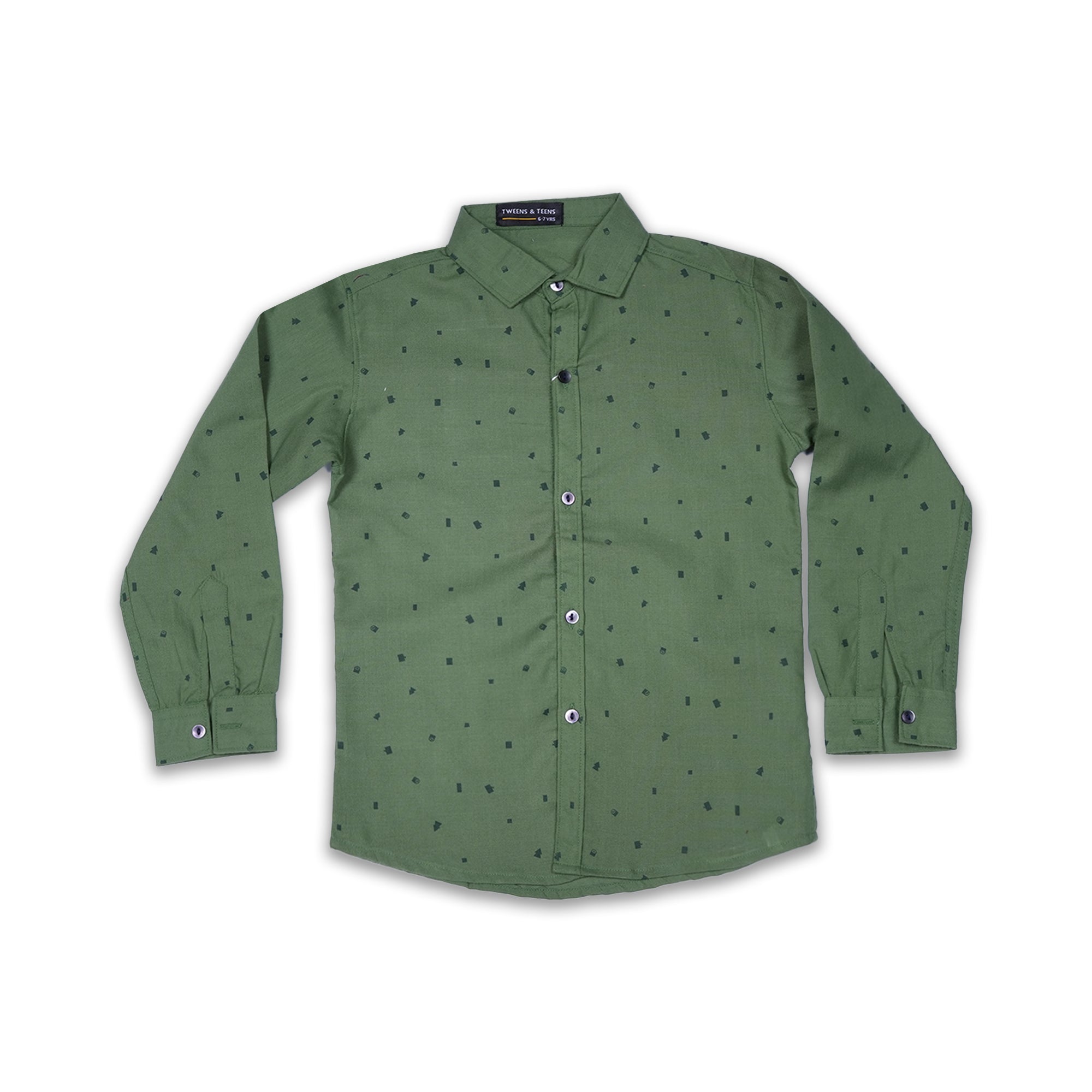 Boys' Green Printed Long Sleeve Shirt