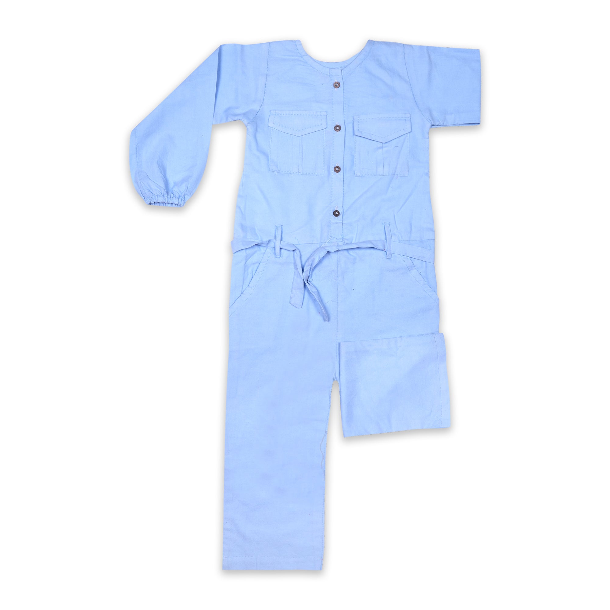 Asymmetrical Light Blue Jumpsuit with Tie Waist