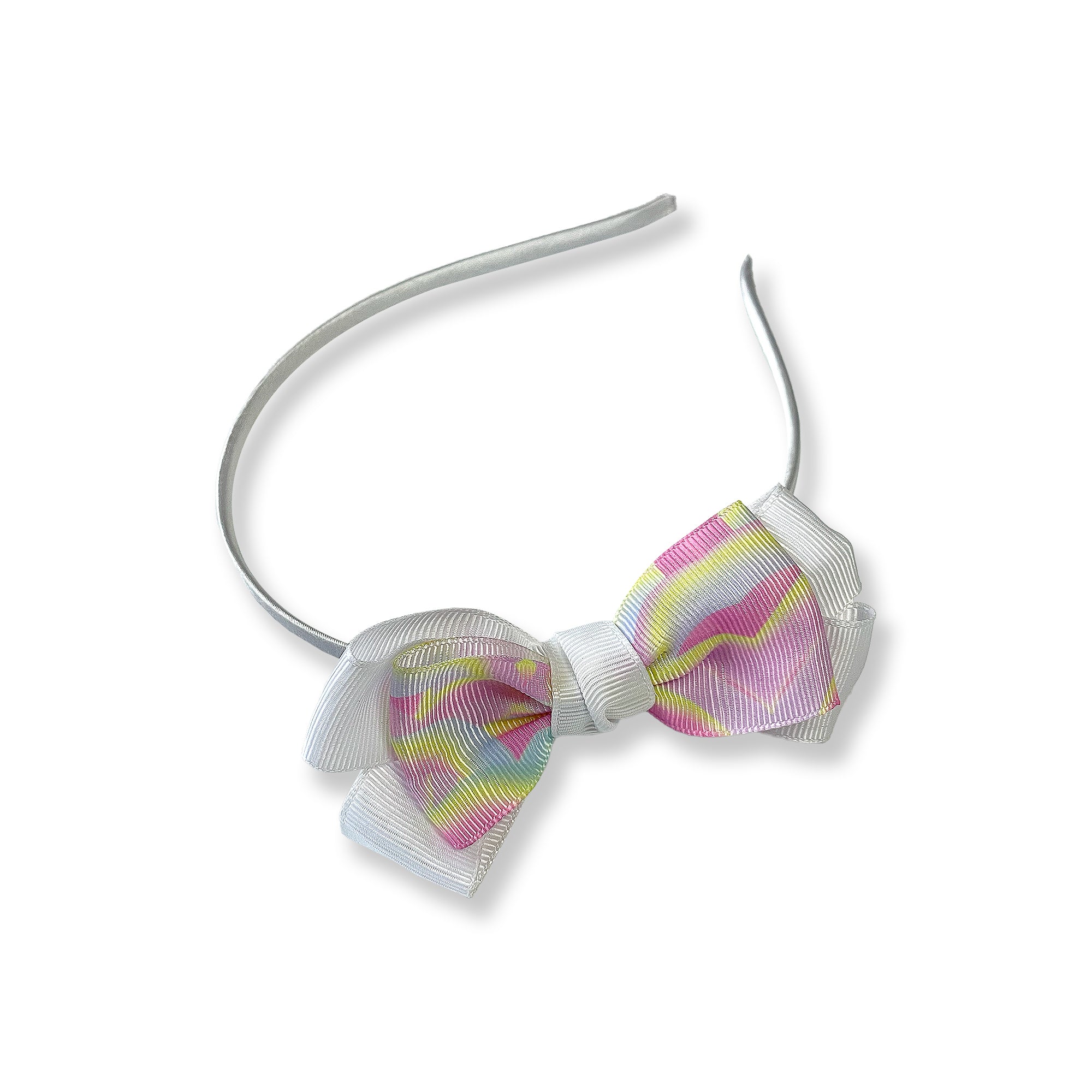 Silver Hairband with Pastel Striped Ribbon Bow