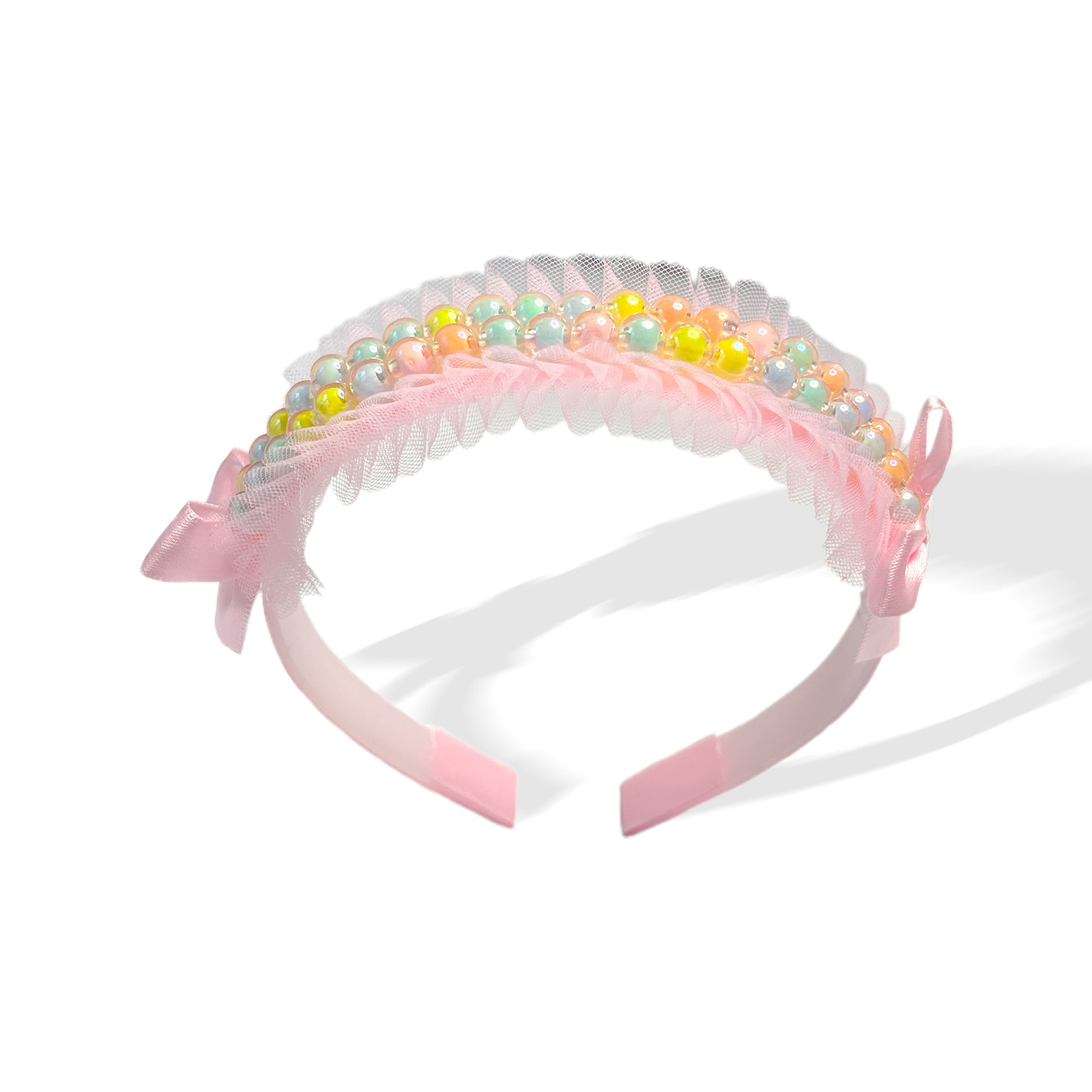 Light Pink Pearl and Tulle Hairband with Bows