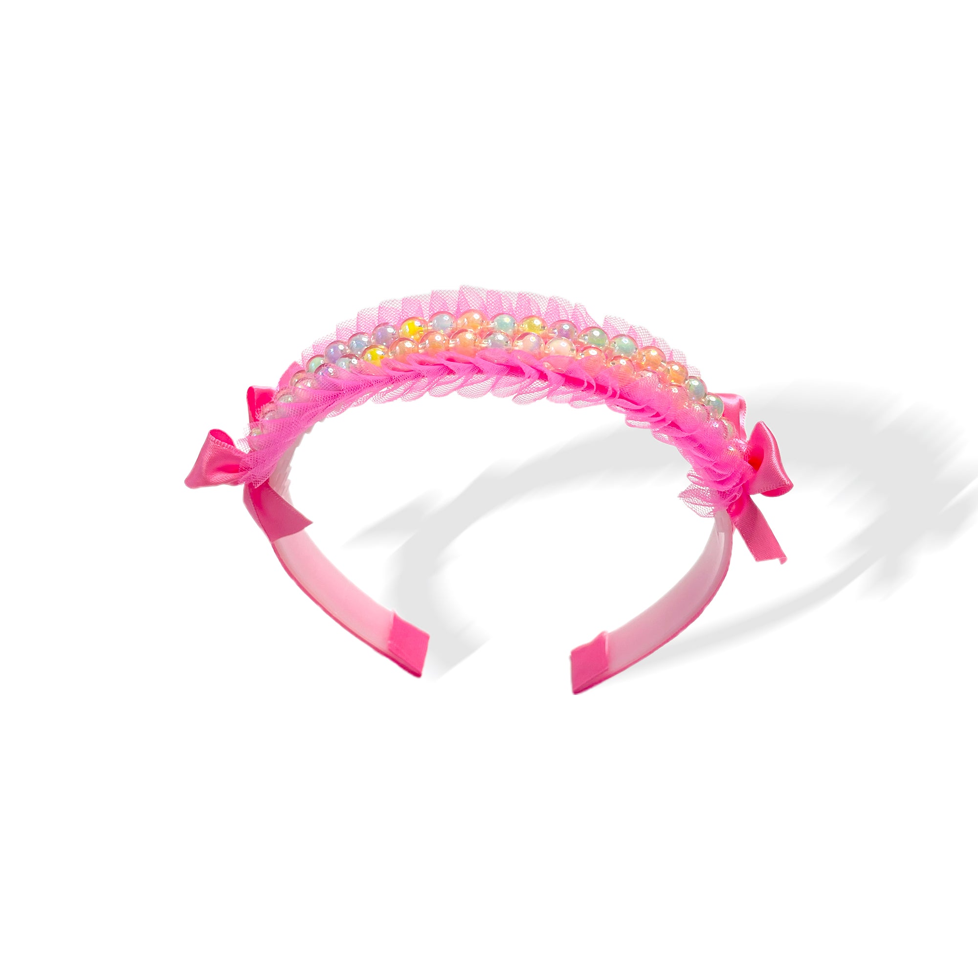 Pink Pearl and Tulle Hairband with Bows