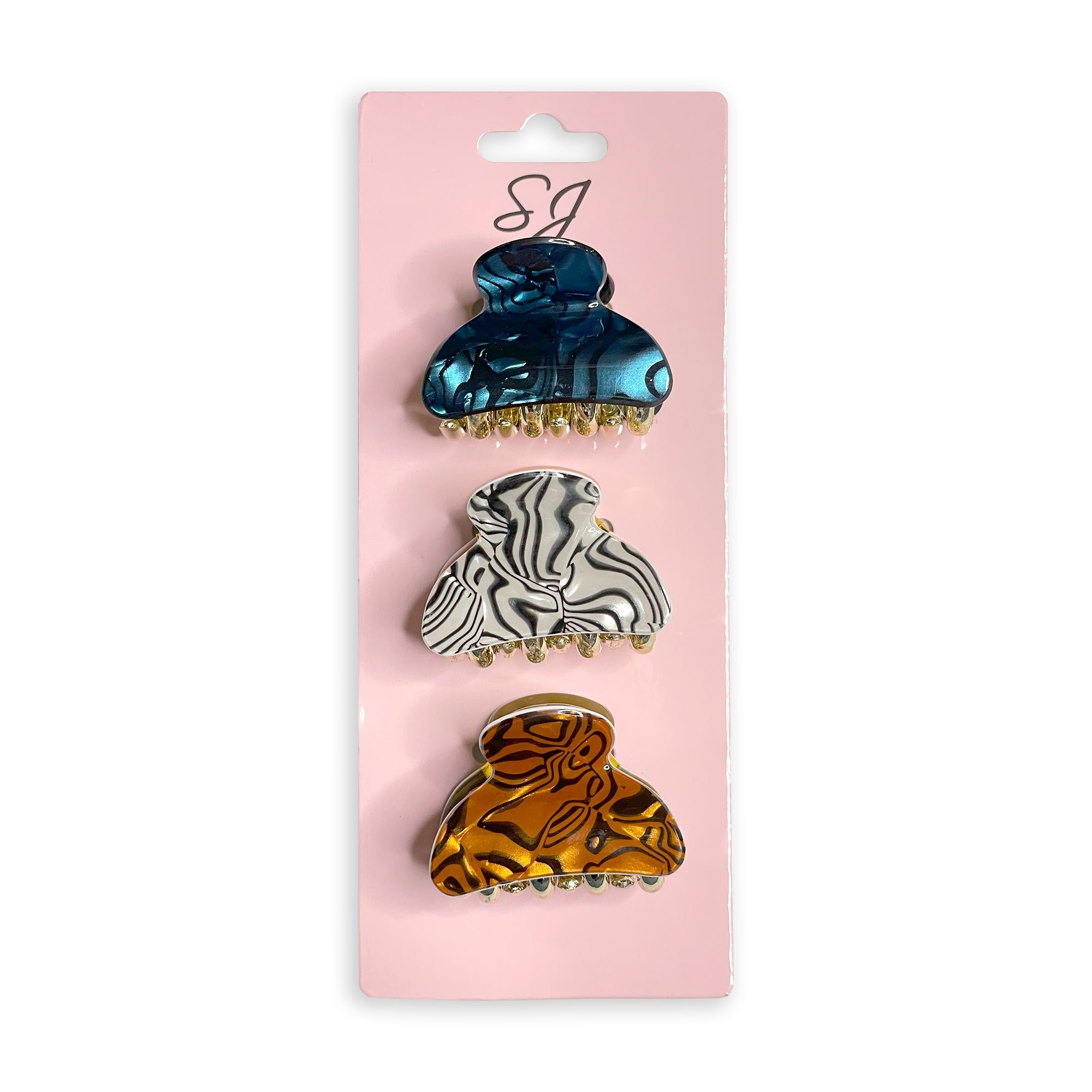 Set of Three Patterned Mini Claw Hair Clips