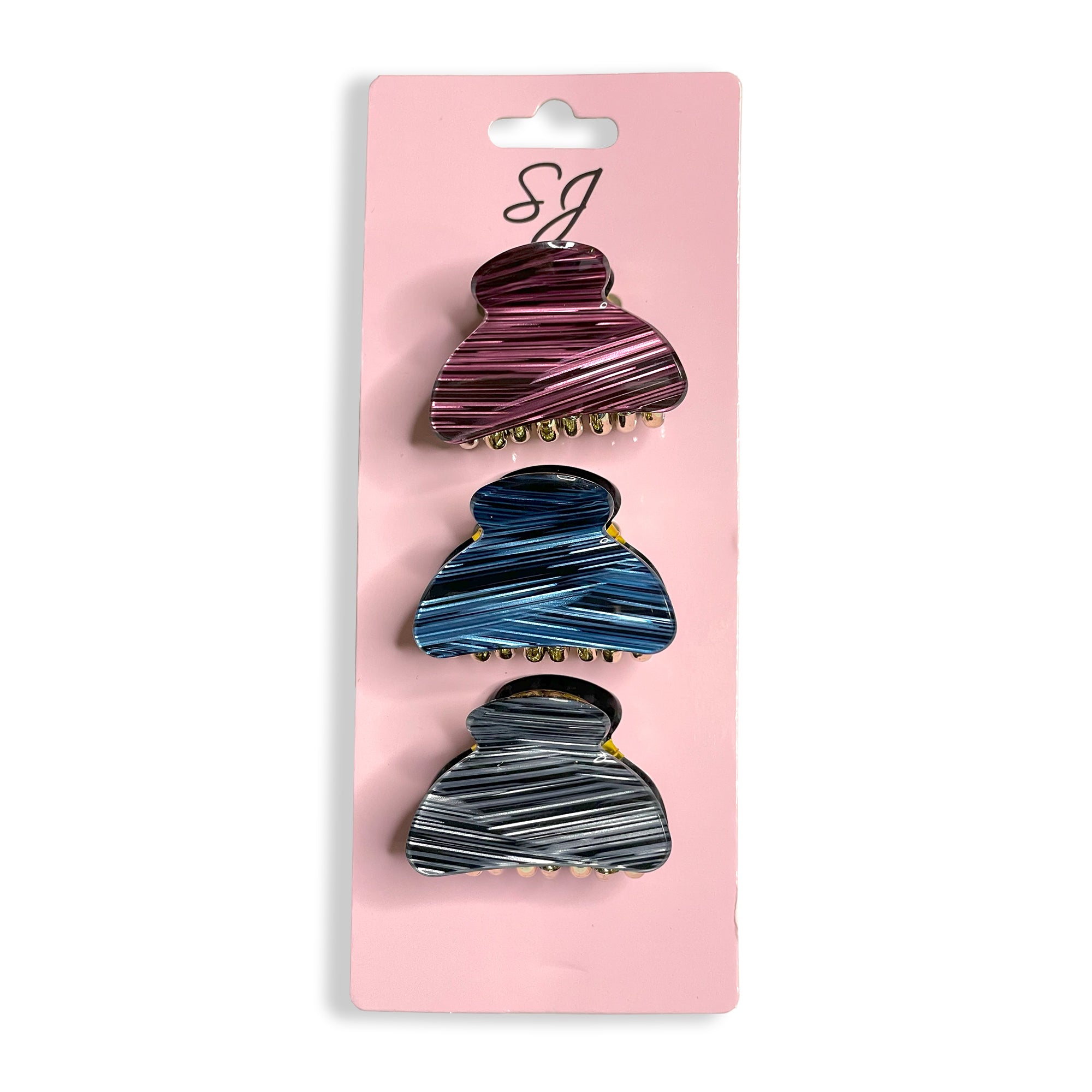 Set of Three Striped Mini Claw Hair Clips
