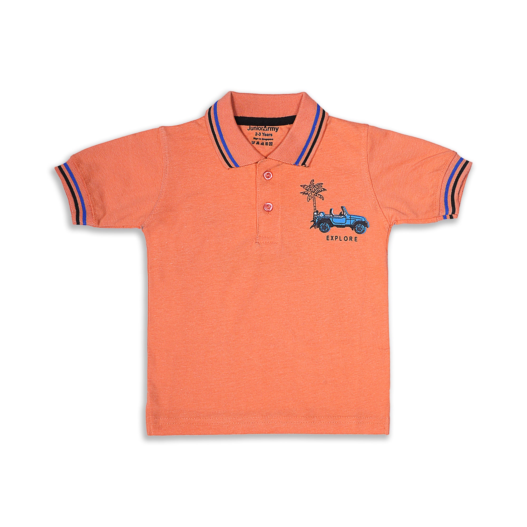 JuniorArm Boys' Orange "Explore" Jeep Graphic Polo