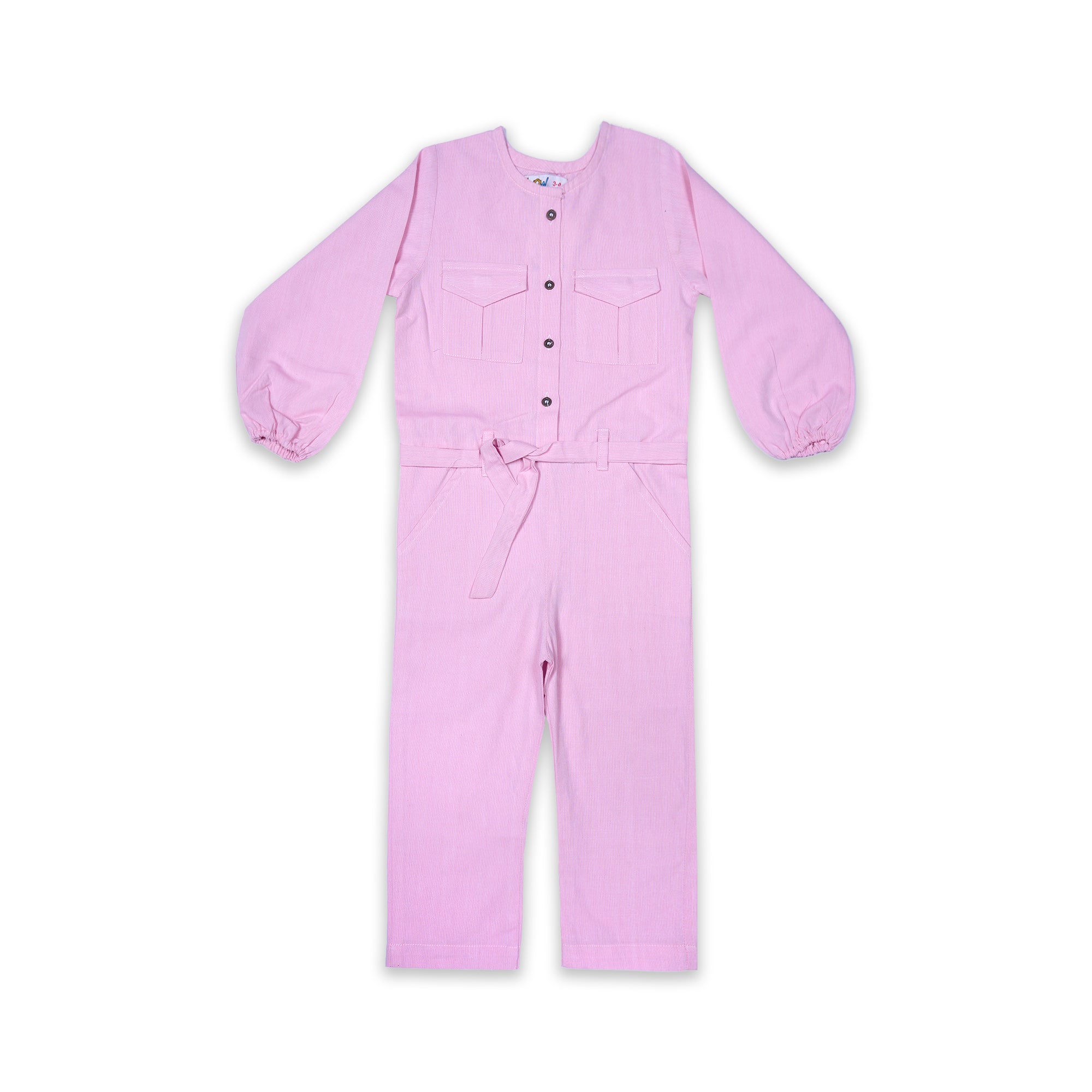 Pink Long Sleeve Jumpsuit with Tie Waist