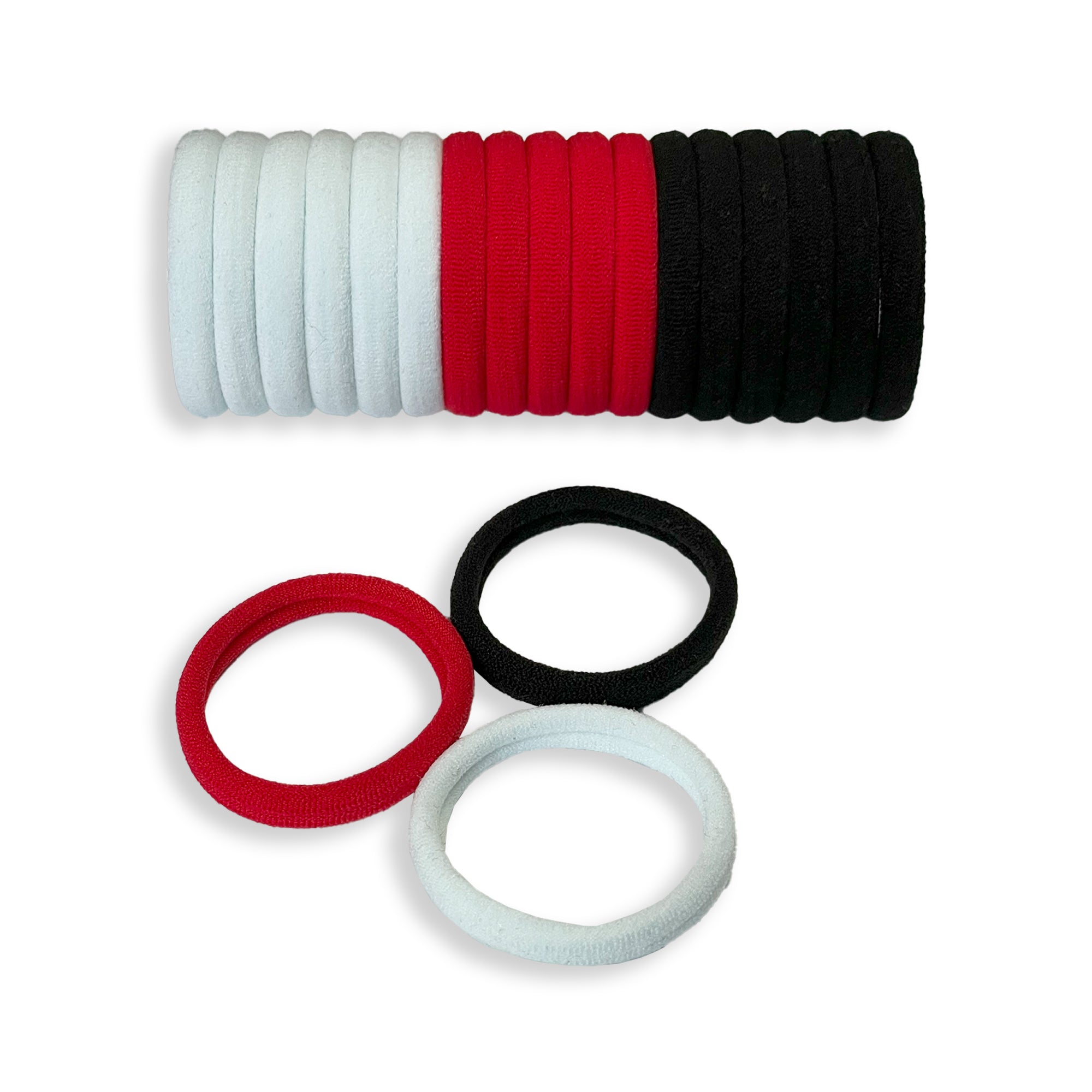Red, White, and Black Seamless Elastic Hair Tie Set