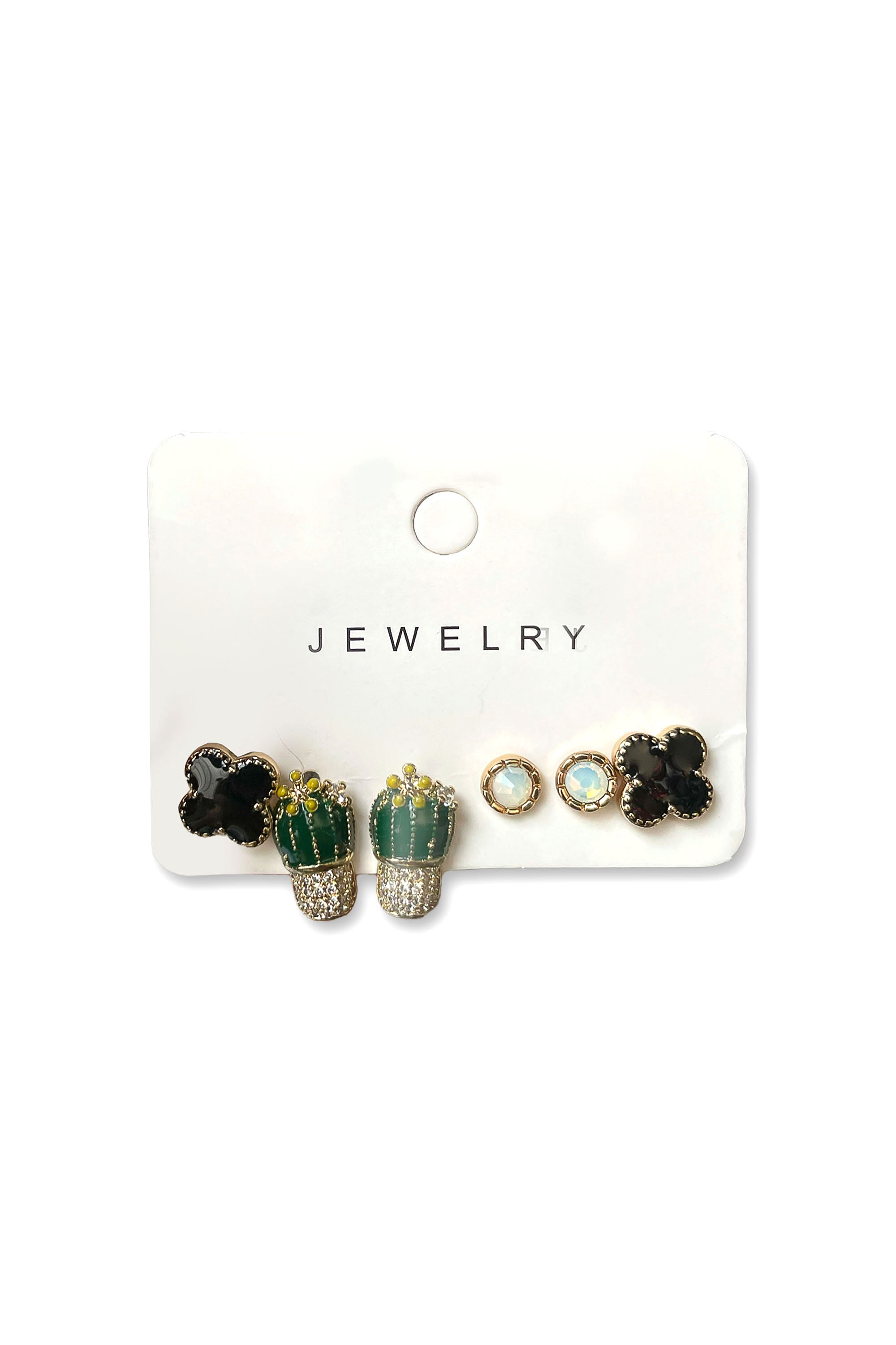 Whimsical Cactus & Clover Stud Earring Set