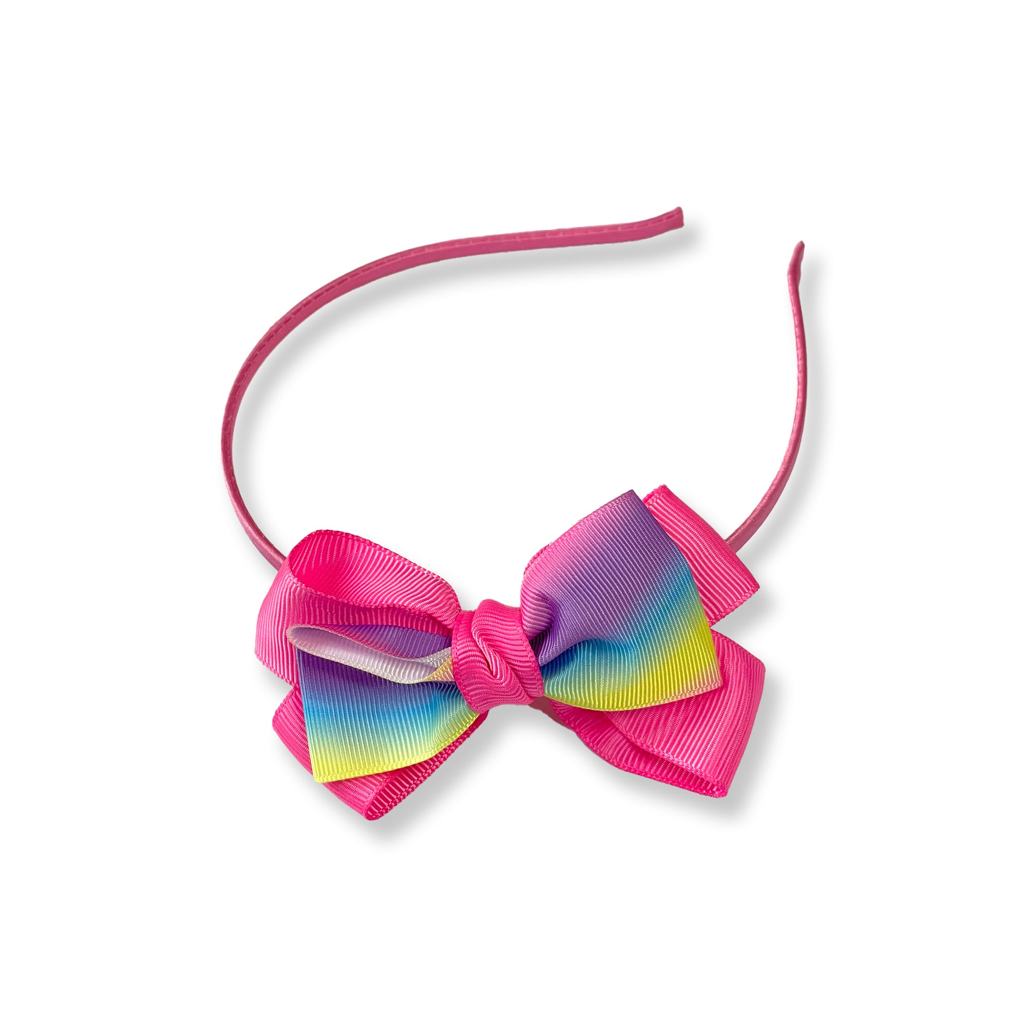 Hot Pink Hairband with Rainbow Ribbon Bow