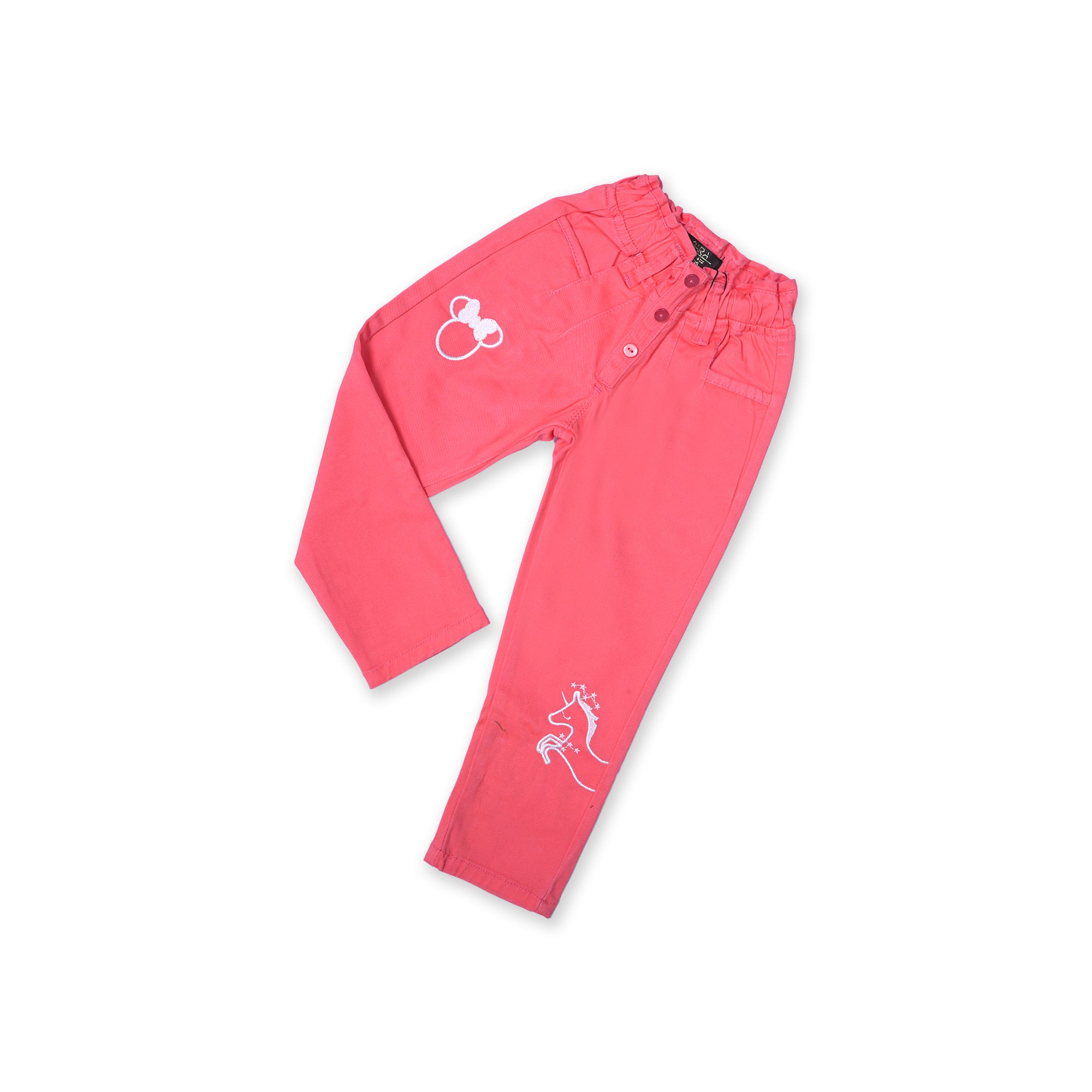 Coral Cotton Pants with Unicorn & Minnie Mouse Print