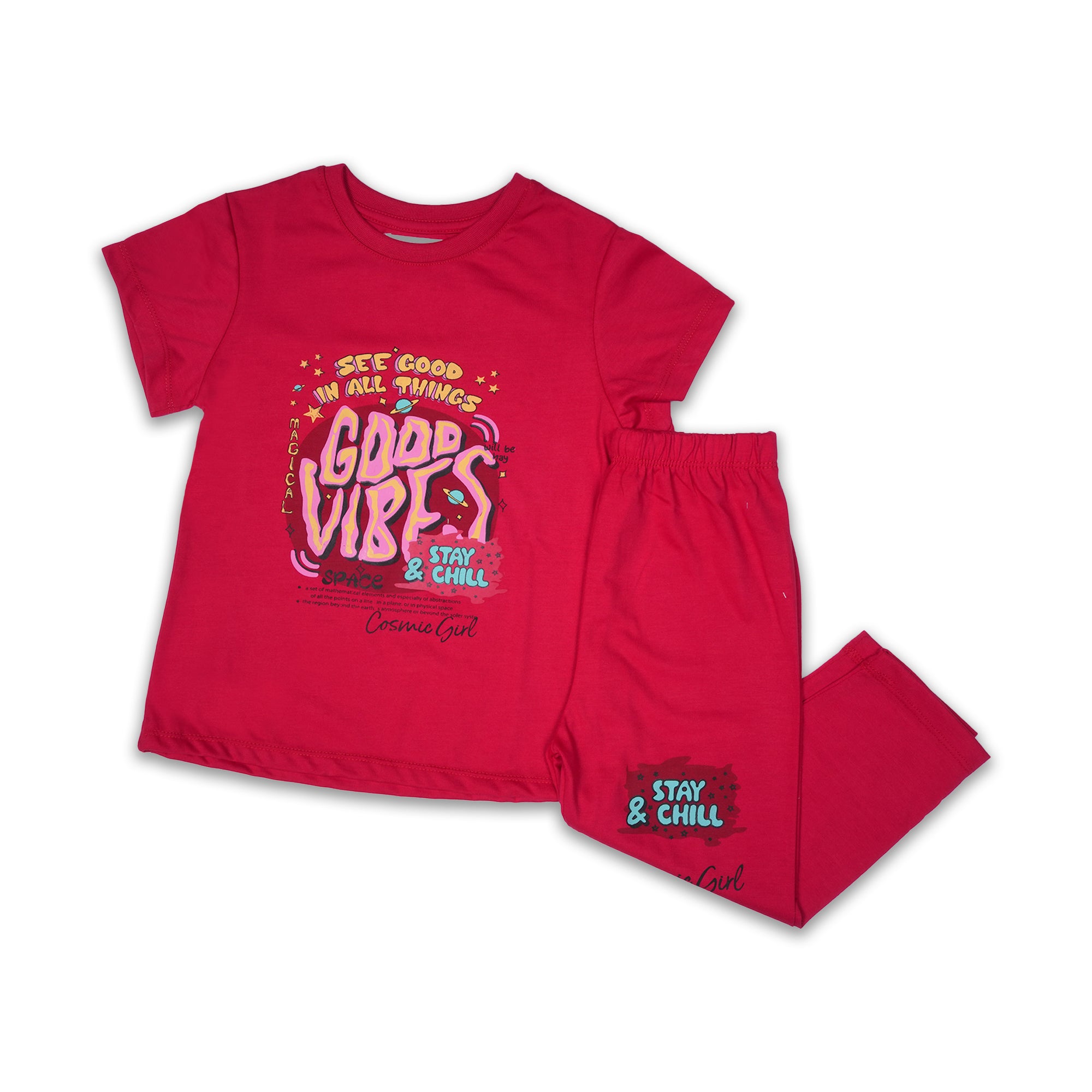 "Good Vibes" Red Pajama Set with Graphic Print