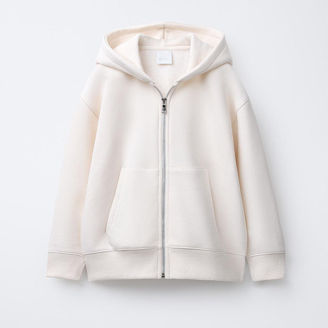 Cozy Oversized Fleece Zip-Up Hoodie in Cream