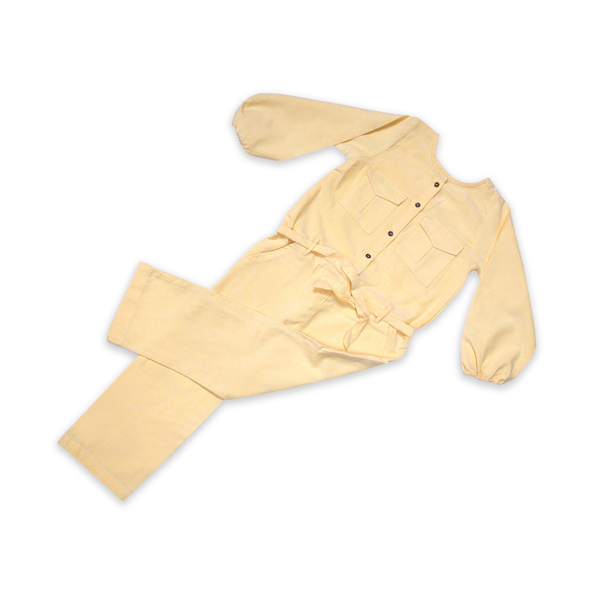 Cream Long Sleeve Jumpsuit with Tie Waist