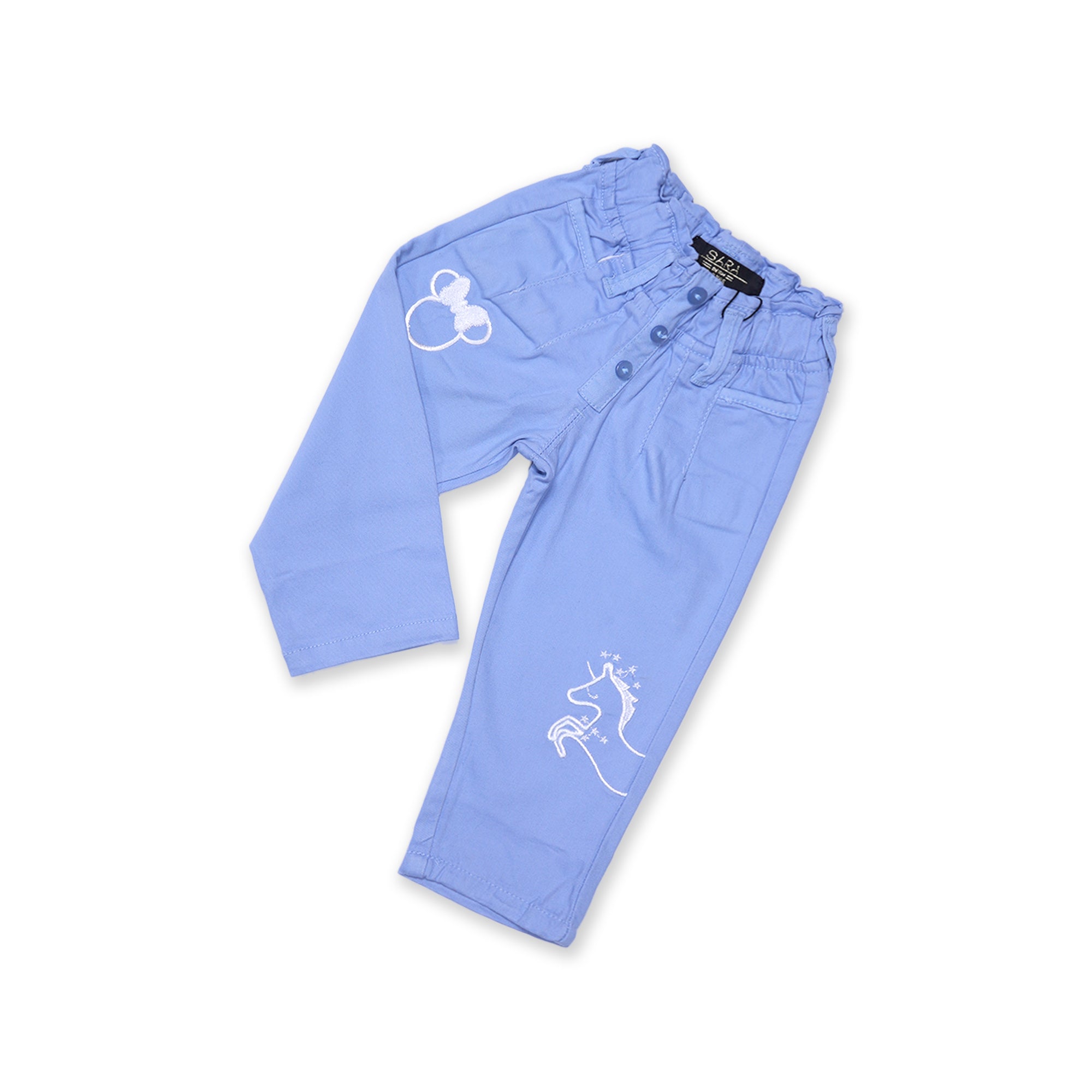 Light Blue Cotton Pants with Unicorn & Minnie Mouse Print