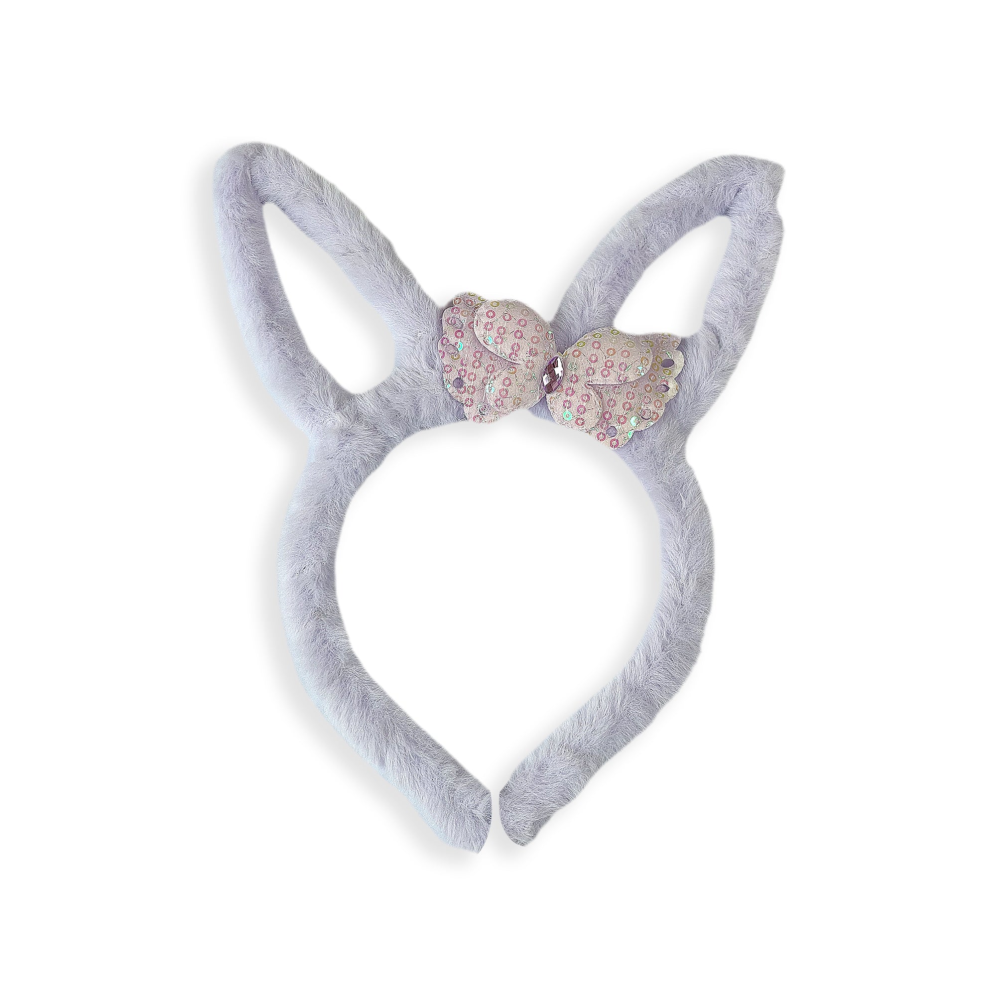 Plush white Bunny Ears Hairband with Floral Bow