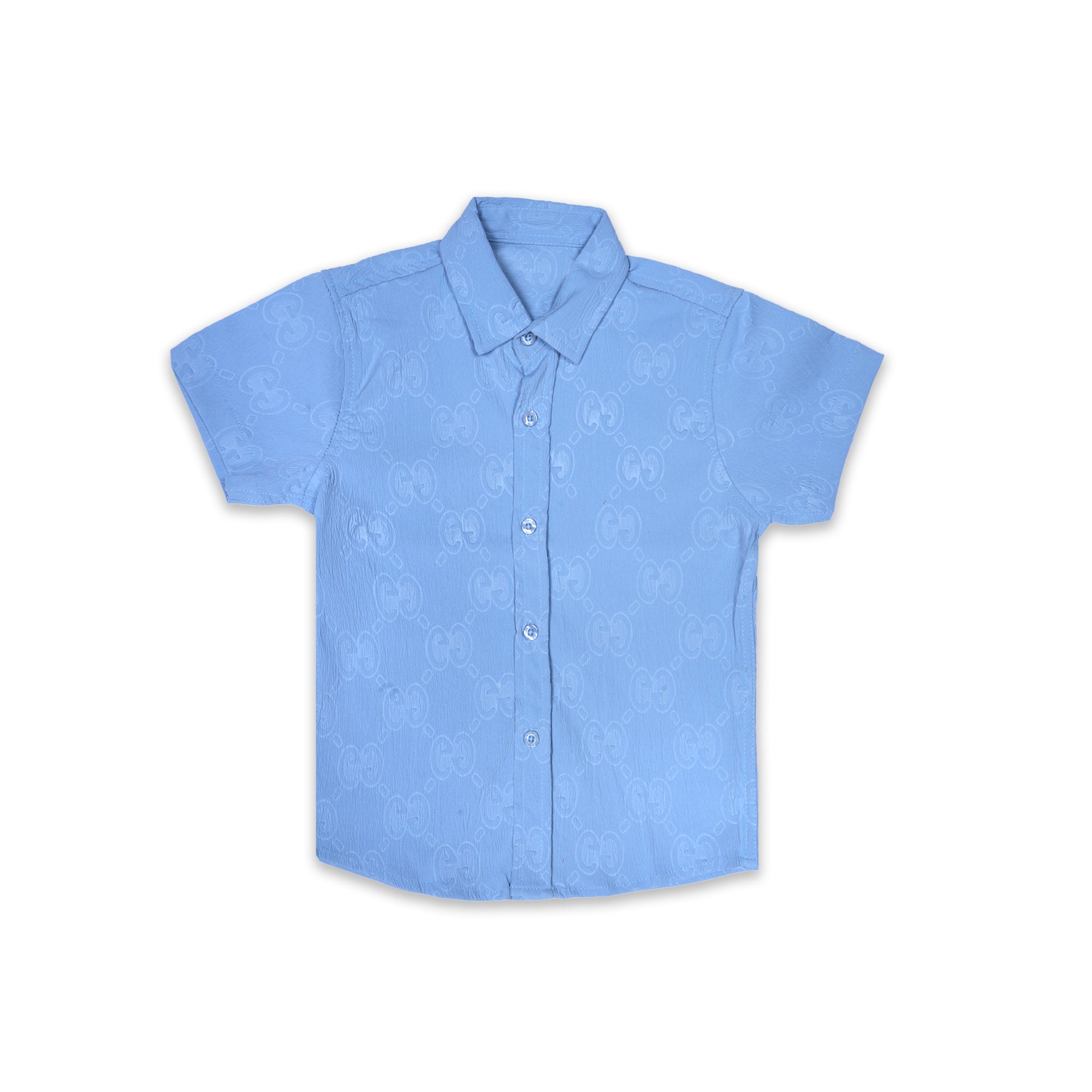 Boys' Light Blue Patterned Short Sleeve Shirt