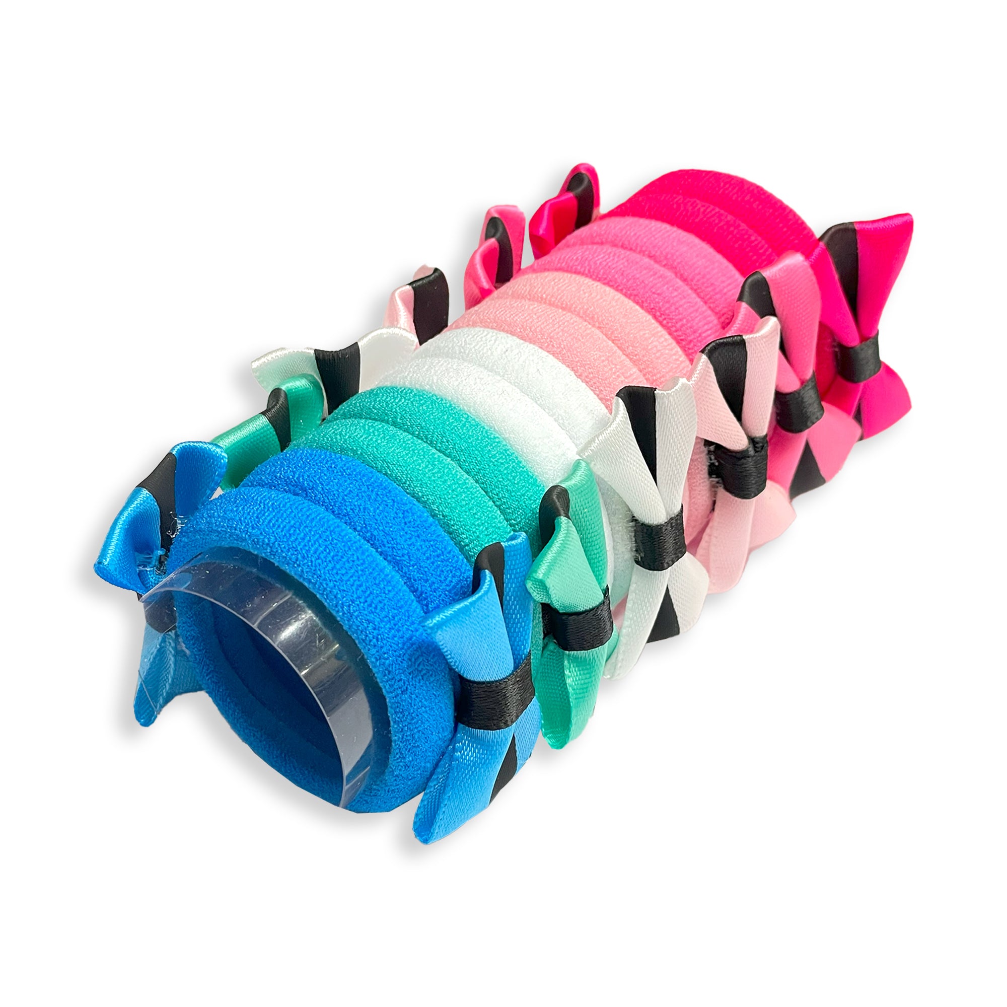 Set of Fabric-Covered Elastic Hair Ties with Ribbon Accents 12 set