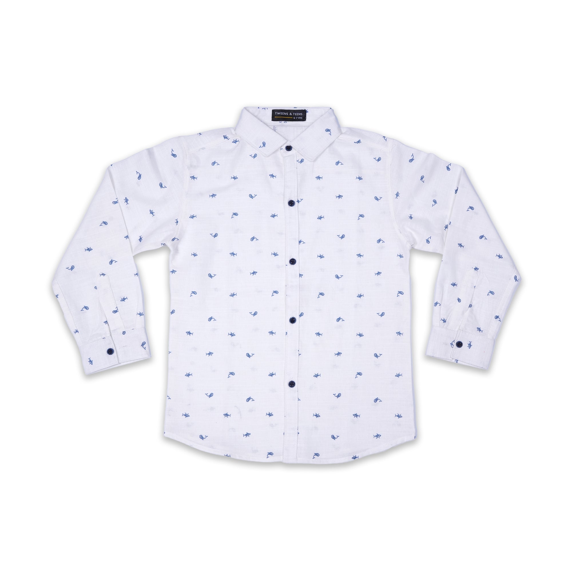 Boys' White Printed Long Sleeve Shirt