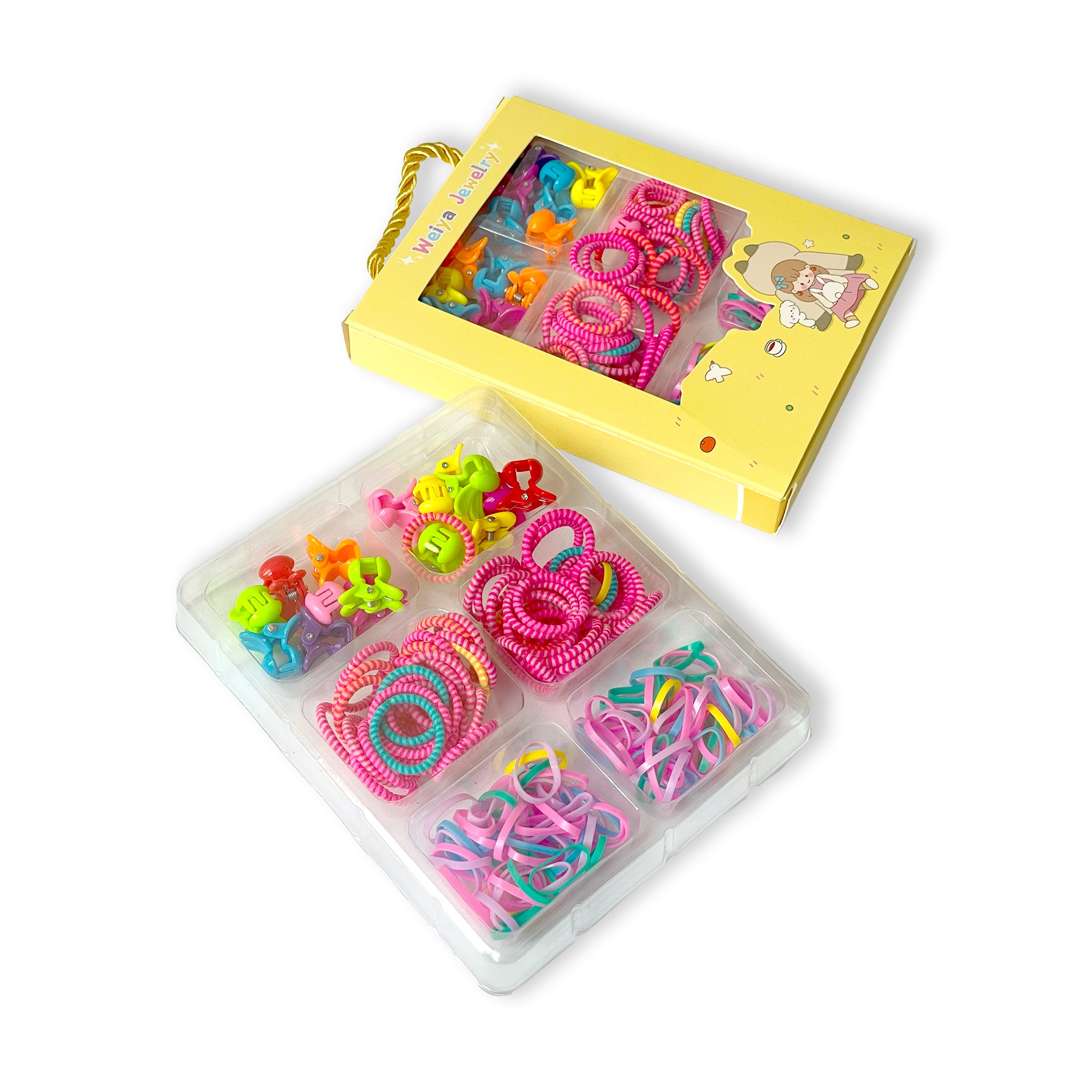 Kids' Hair Accessory Set in Yellow Box - Hair Ties, Clips, and Bands