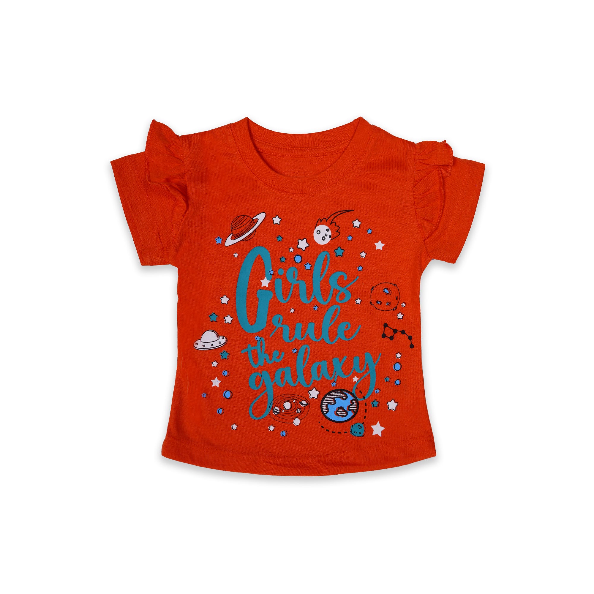 Kjunction Girls' Orange "Girls Rule the Galaxy" Graphic T-Shirt