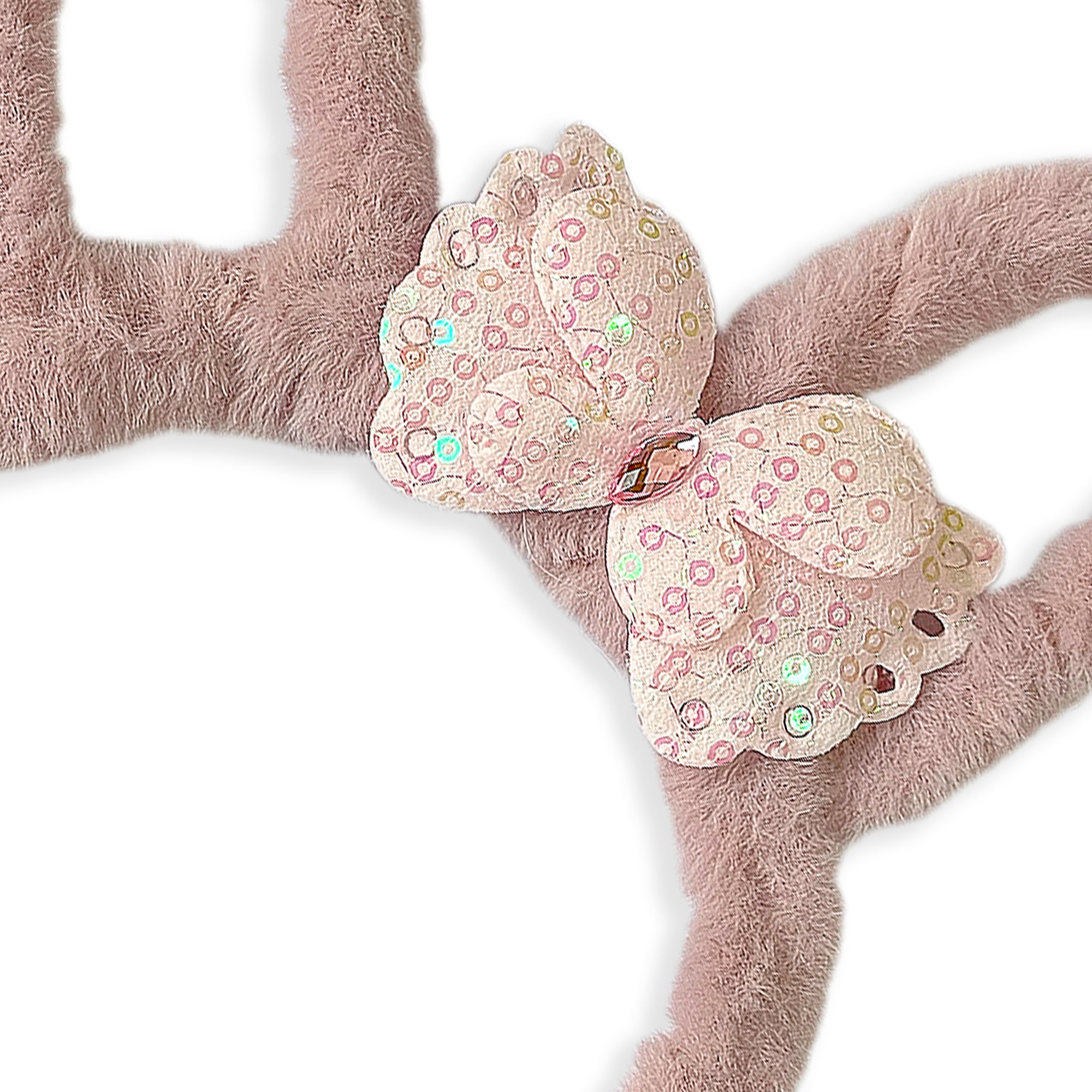 Plush Dusty Rose Bunny Ears Hairband with Floral Bow