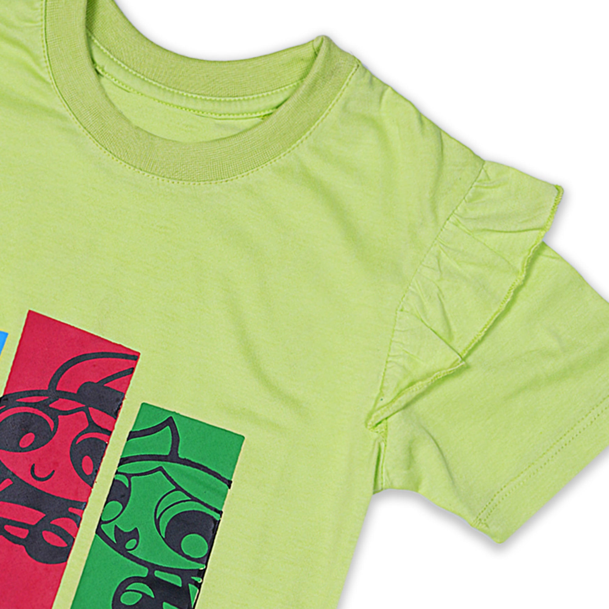 Powerpuff Girls Girls' Light Green Graphic T-Shirt with Ruffled Sleeves