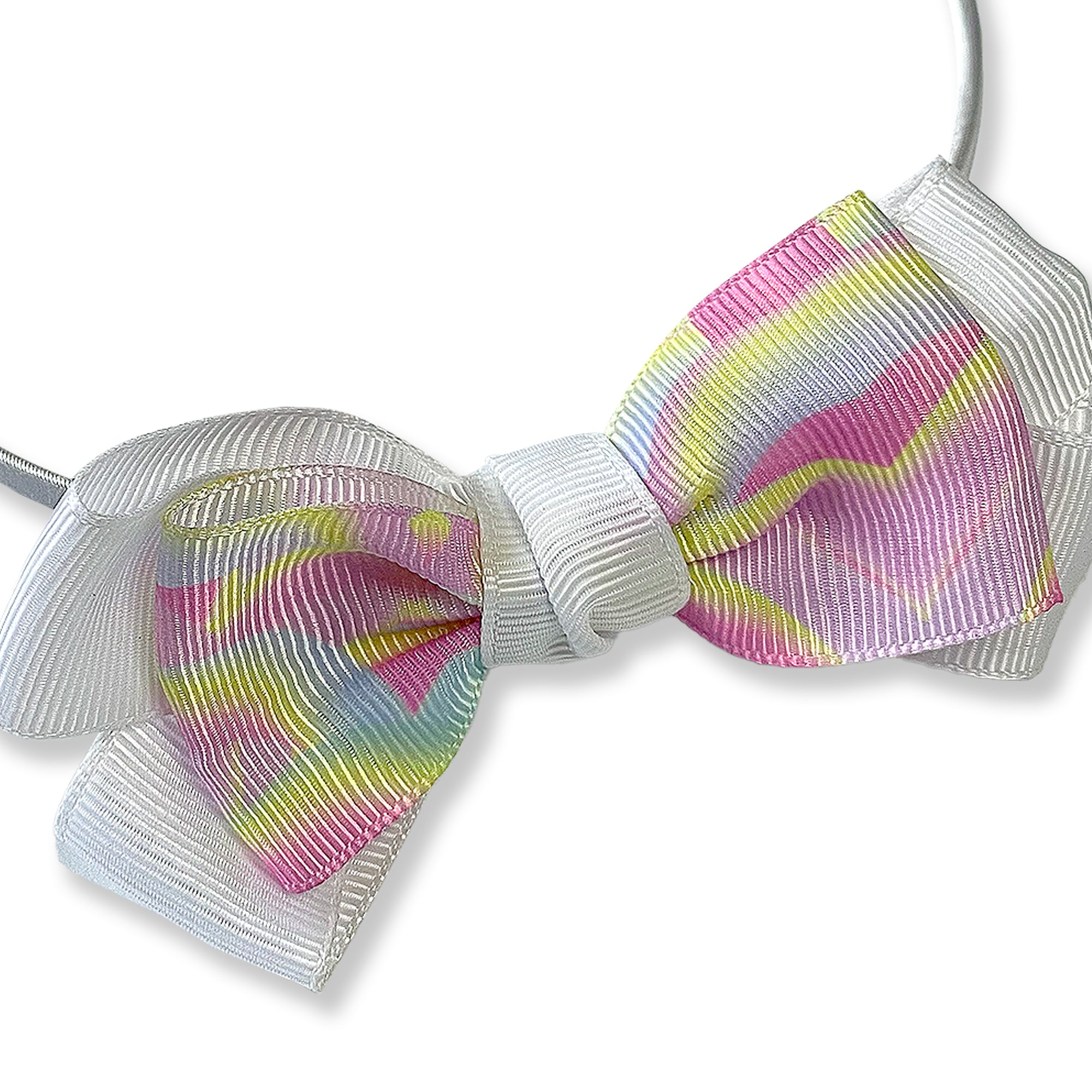 Silver Hairband with Pastel Striped Ribbon Bow