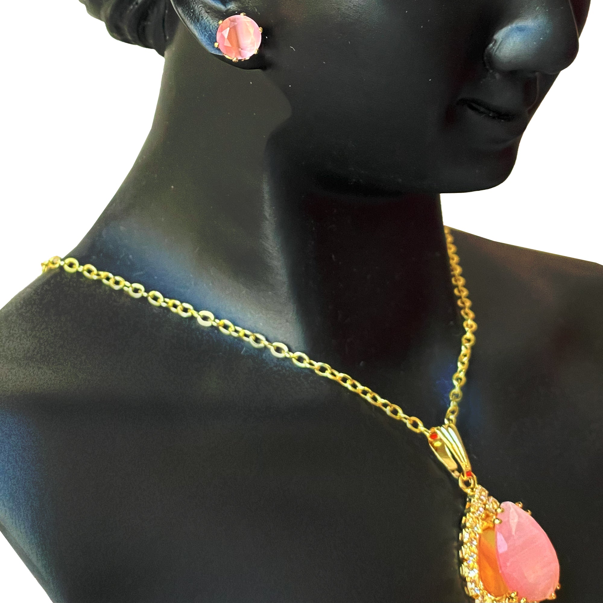 Earring and Necklace Glistening Rose Quartz Cascade Jewelry Set