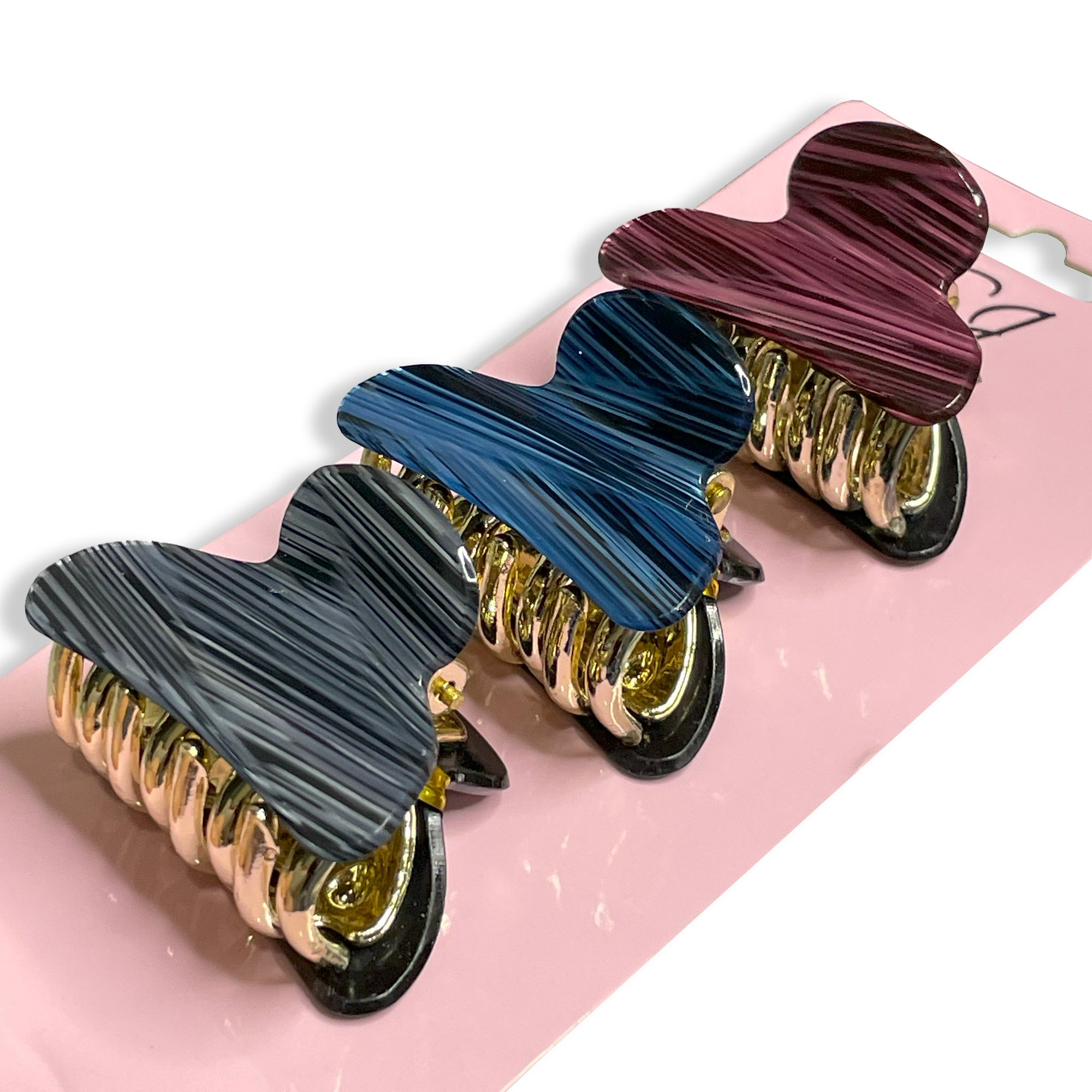 Set of Three Striped Mini Claw Hair Clips