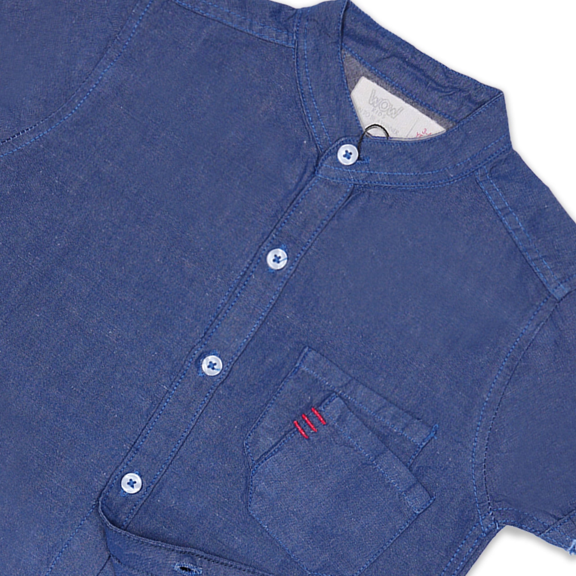 Boys' Blue Short-Sleeved Mandarin Collar Shirt