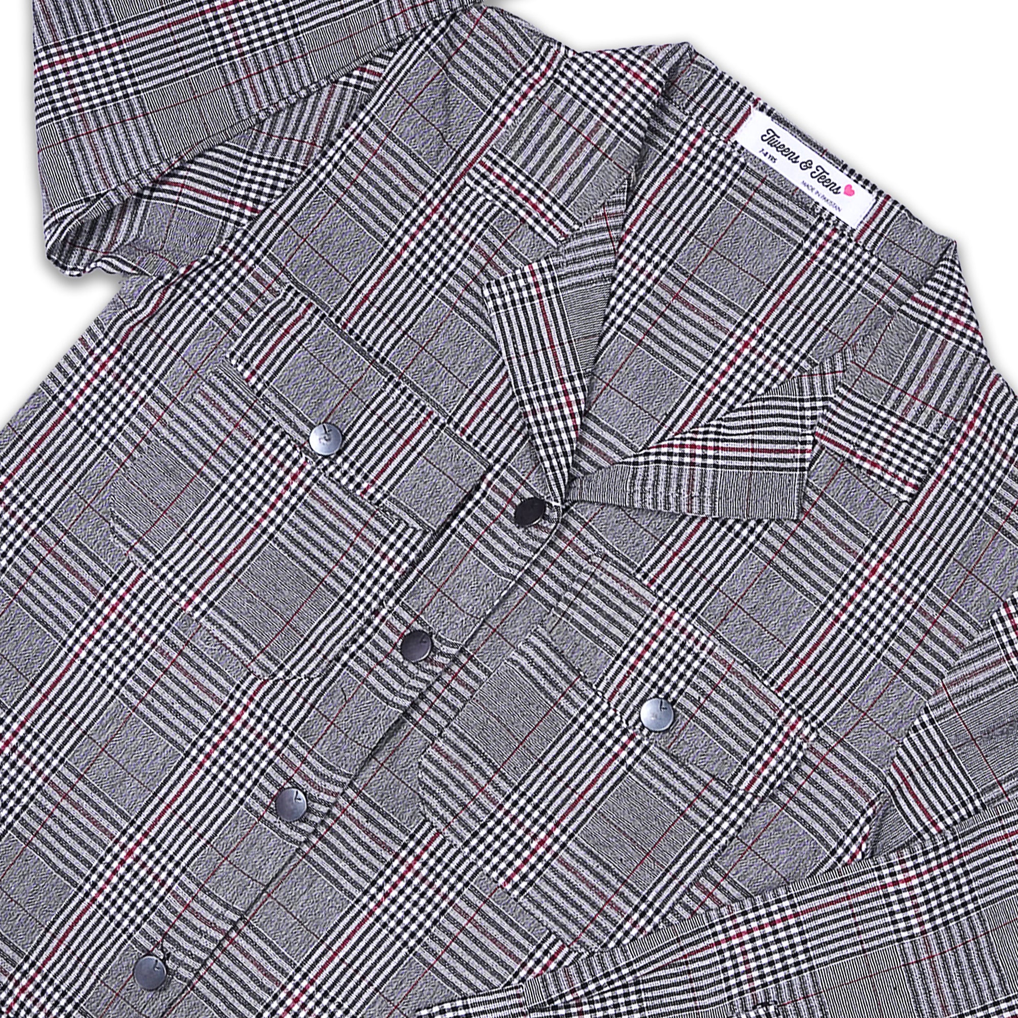 Grey Plaid Button-Down Shirt with Chest Pockets