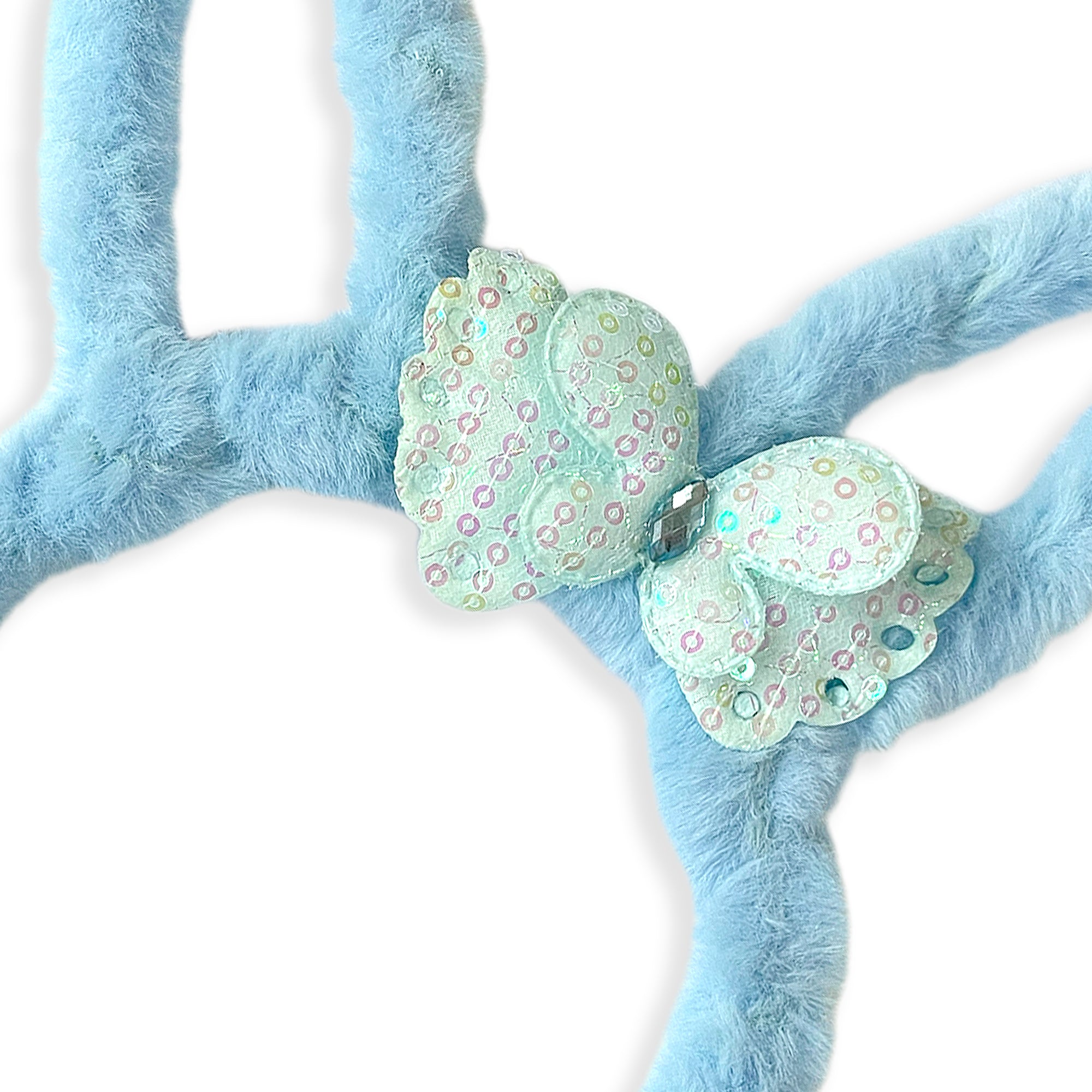 Plush Light Blue Bunny Ears Hairband with Floral Bow