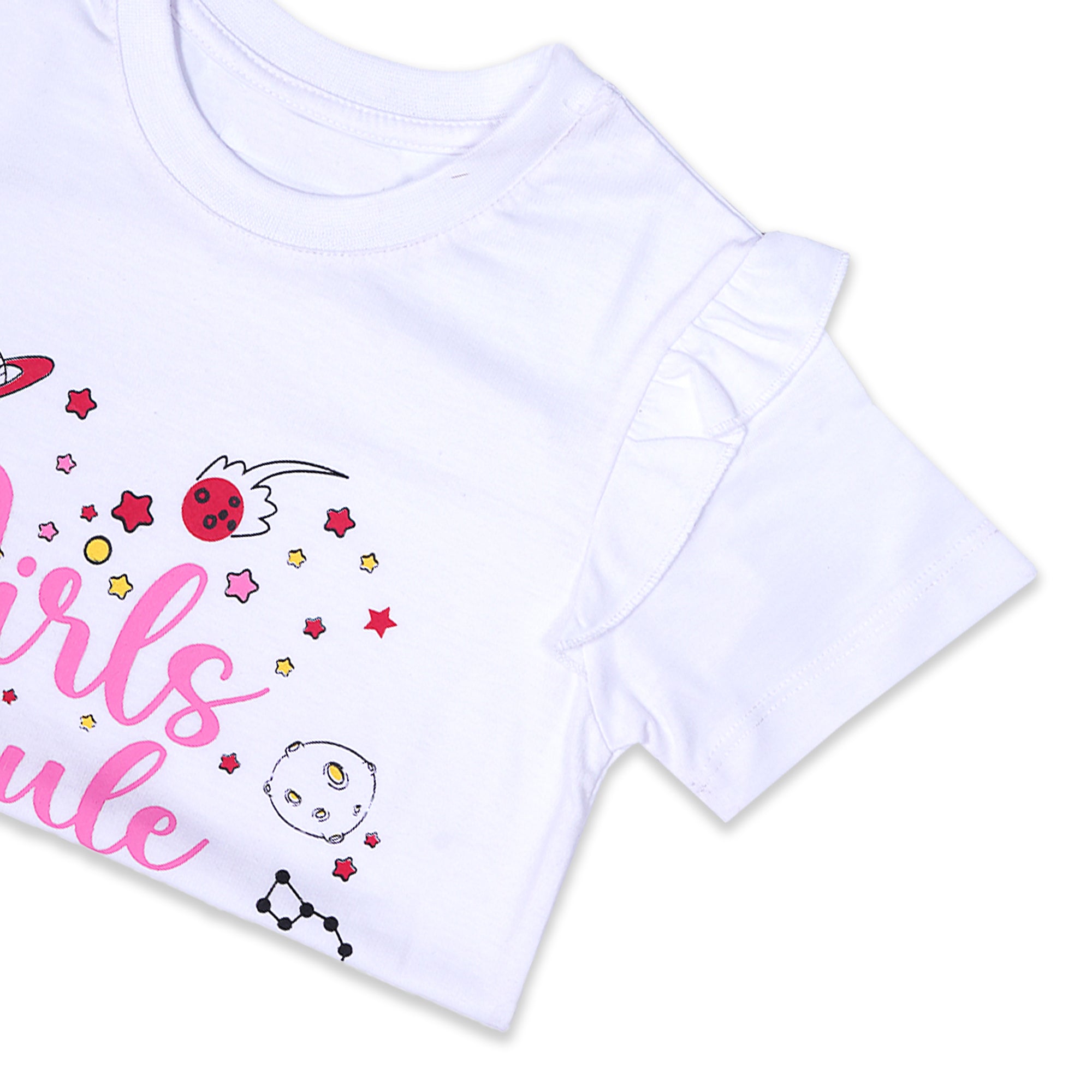 Kjunction Girls' White "Girls Rule the Galaxy" Graphic T-Shirt