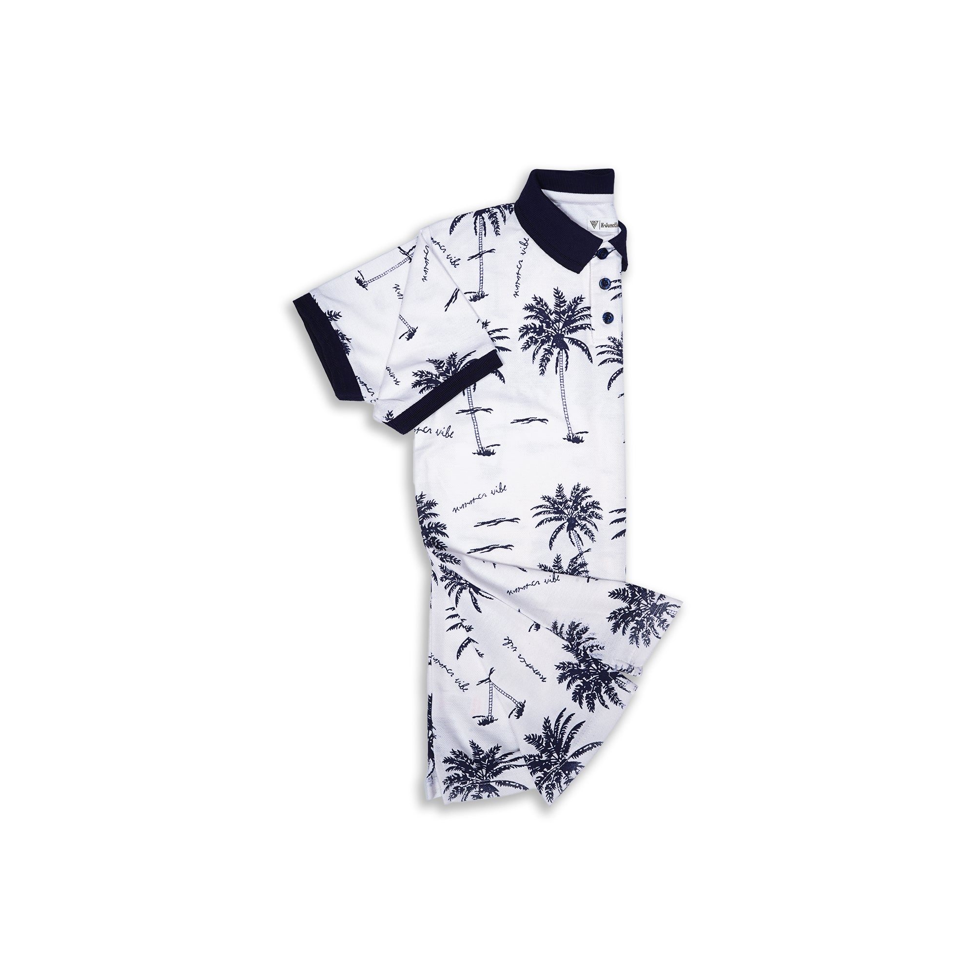 Status Quo Boys' White Palm Print Polo T-Shirt