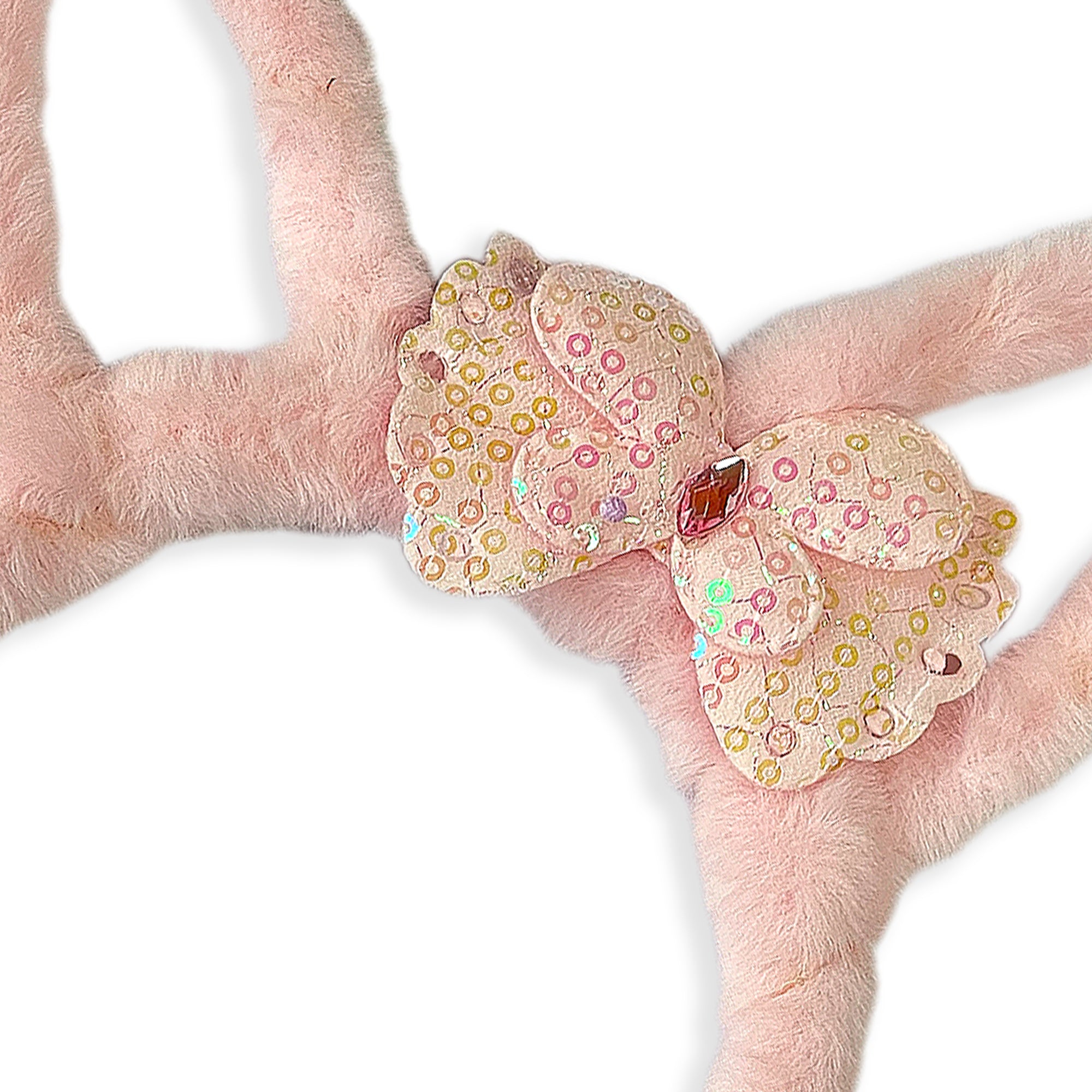 Plush Light Pink Bunny Ears Hairband with Floral Bow