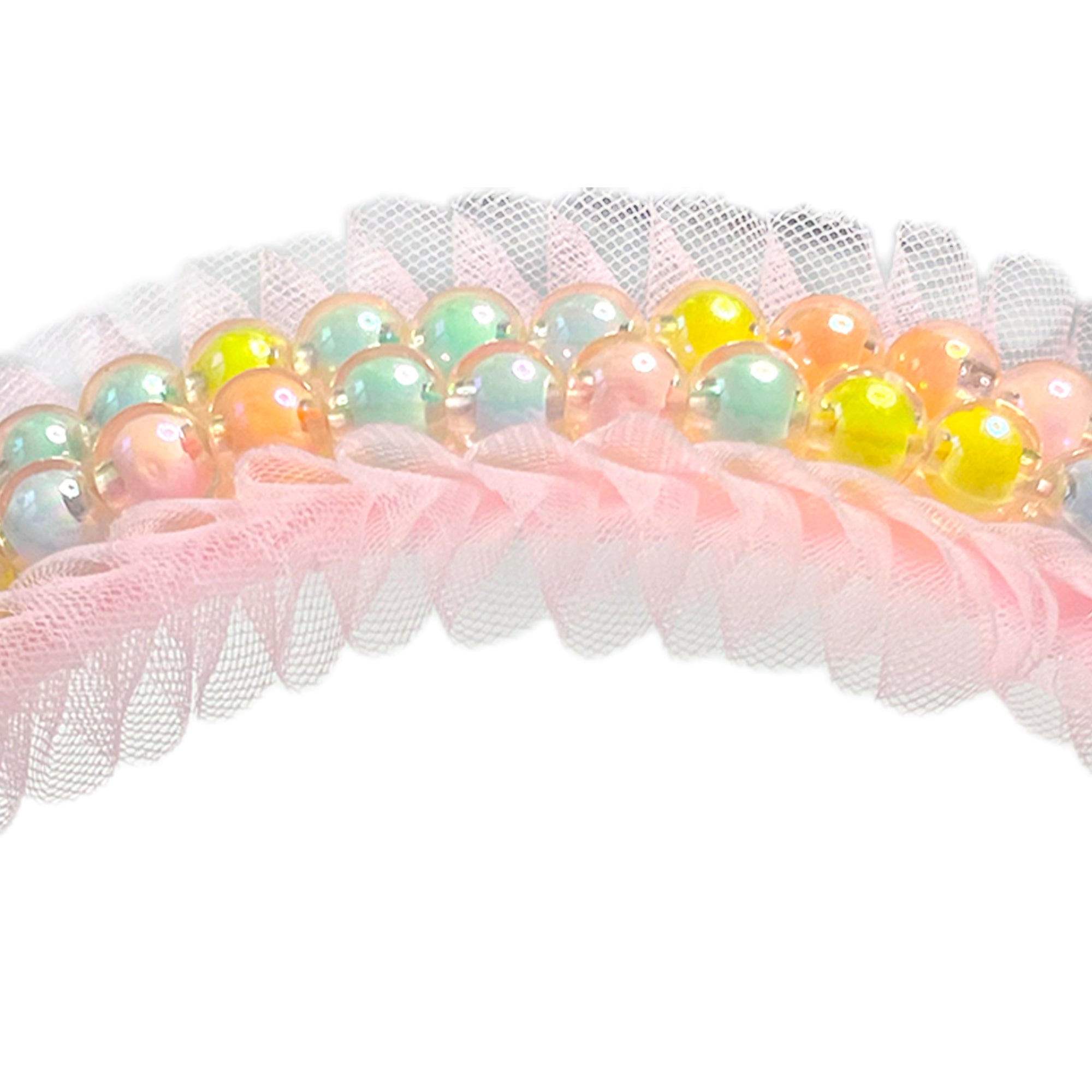 Light Pink Pearl and Tulle Hairband with Bows
