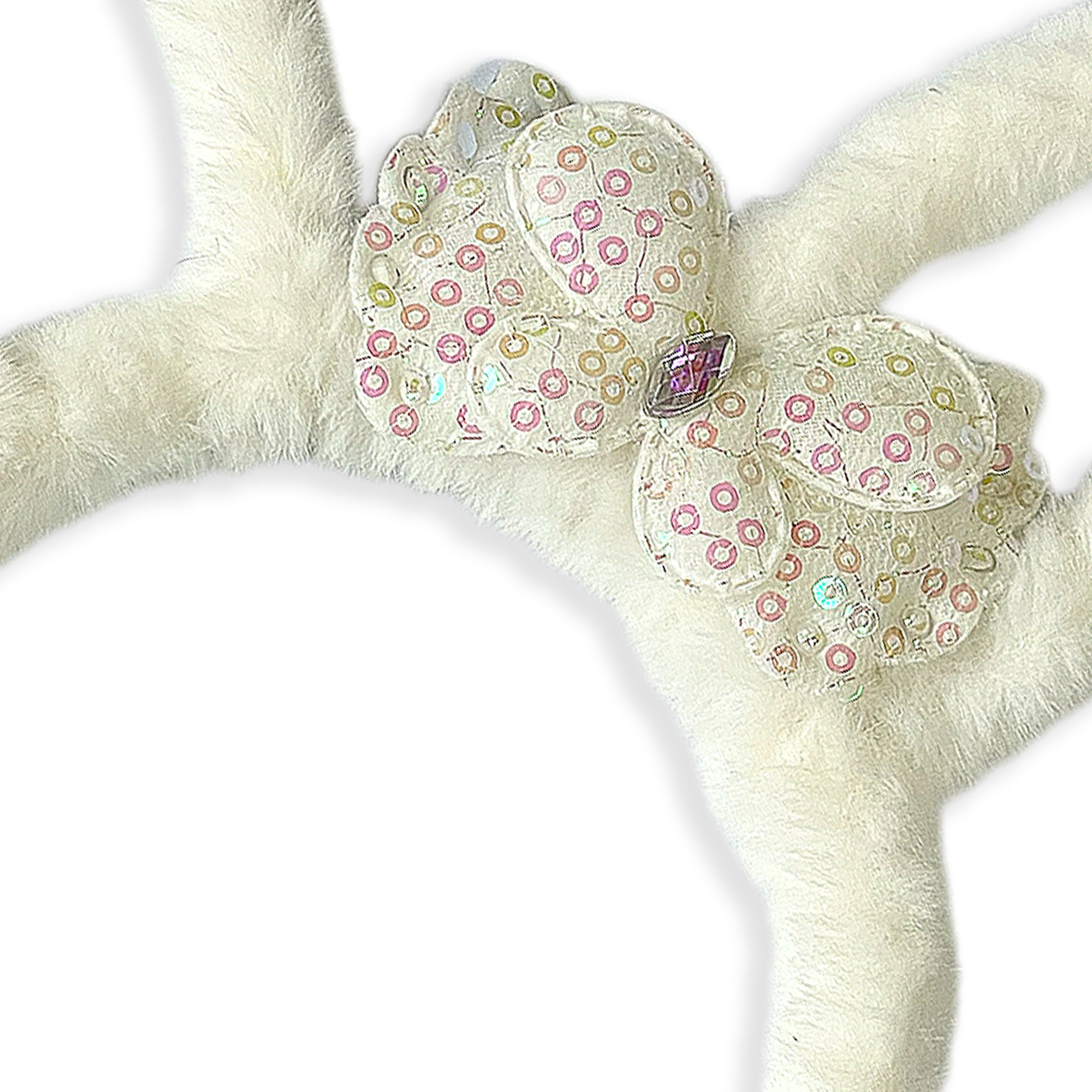 Plush White Bunny Ears Hairband with Floral Bow