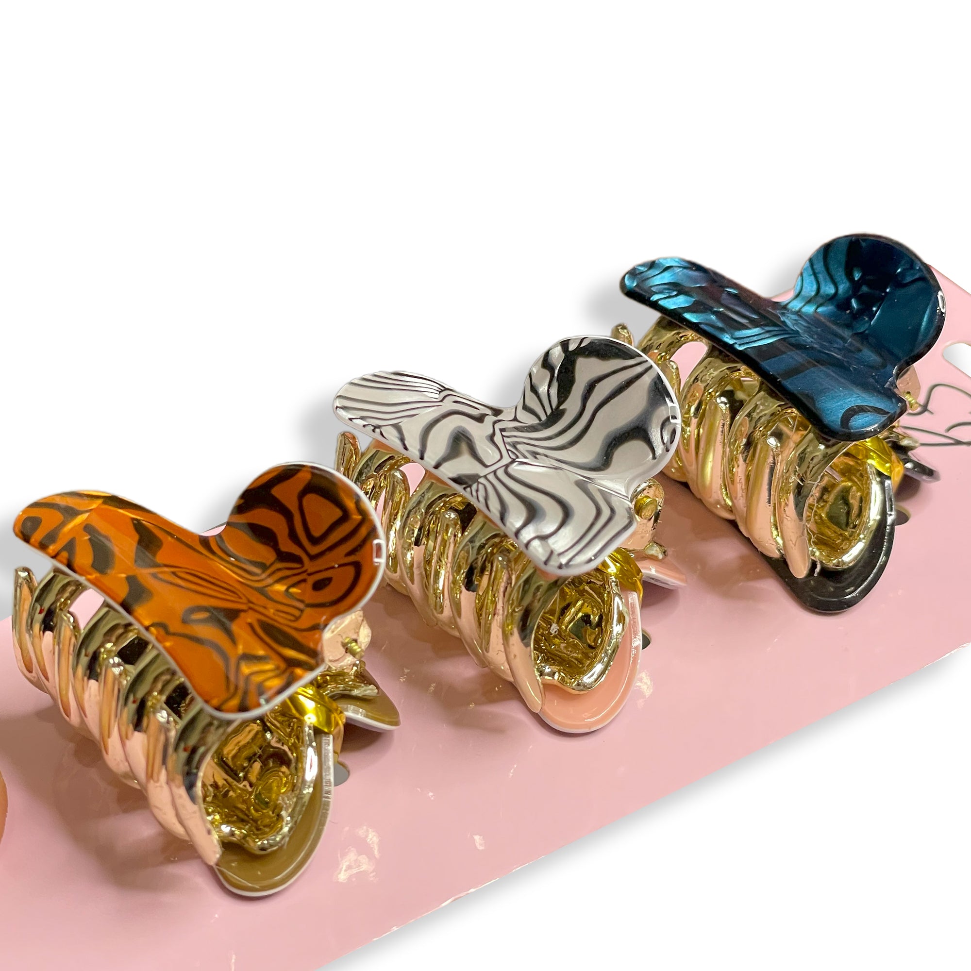 Set of Three Patterned Mini Claw Hair Clips