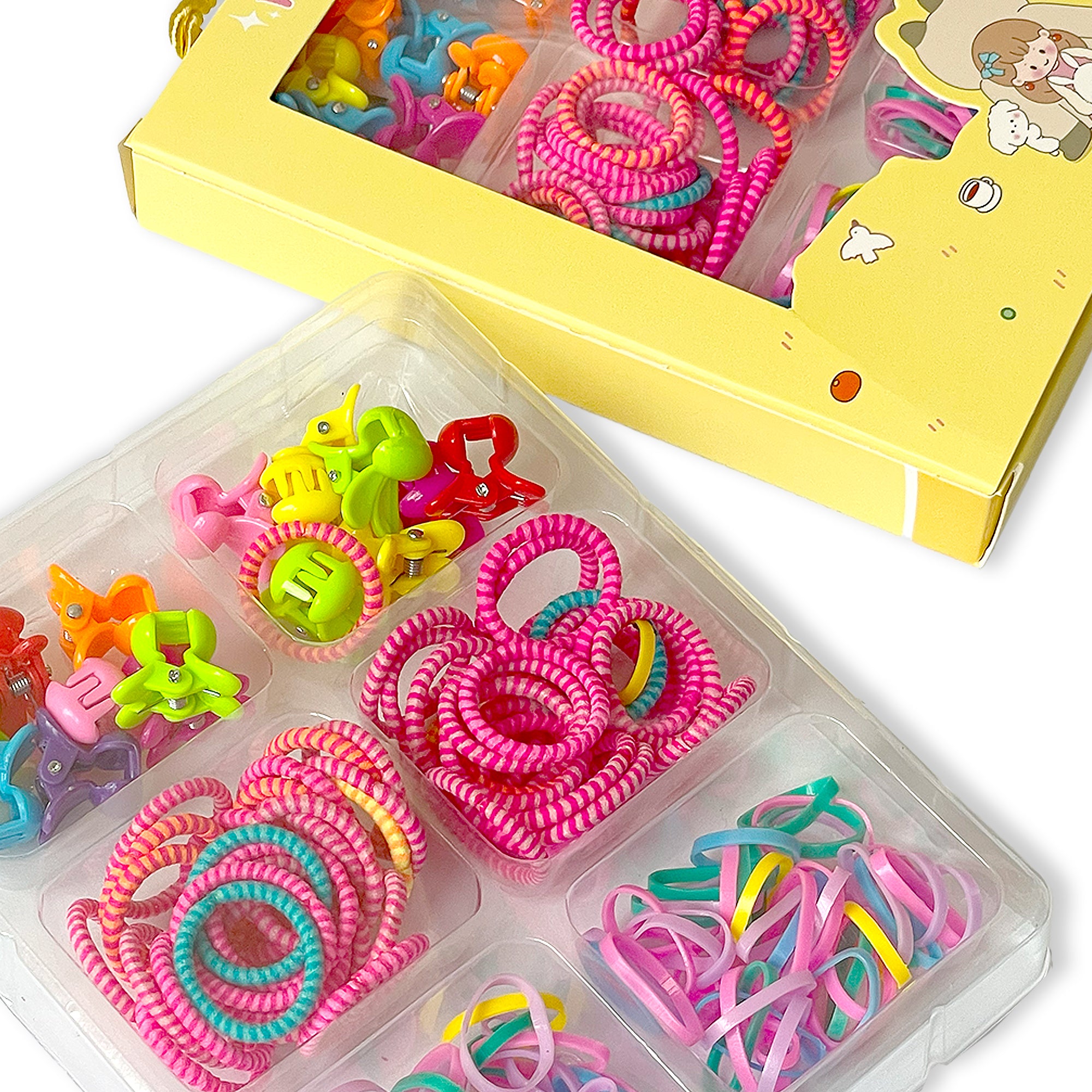 Kids' Hair Accessory Set in Yellow Box - Hair Ties, Clips, and Bands
