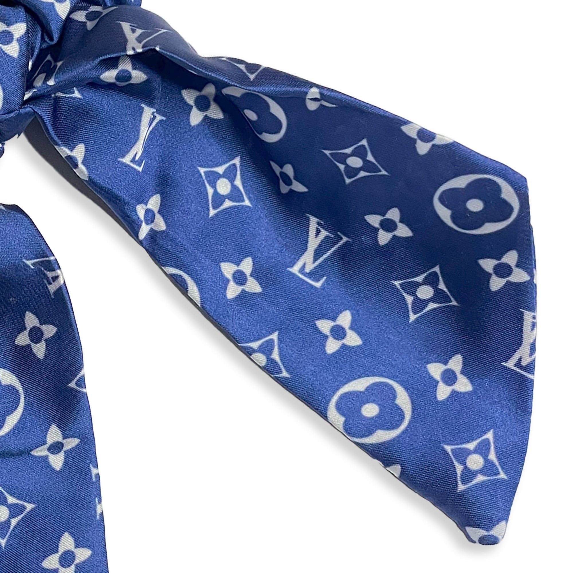 Blue and White Designer Print Hair Scarf Scrunchie