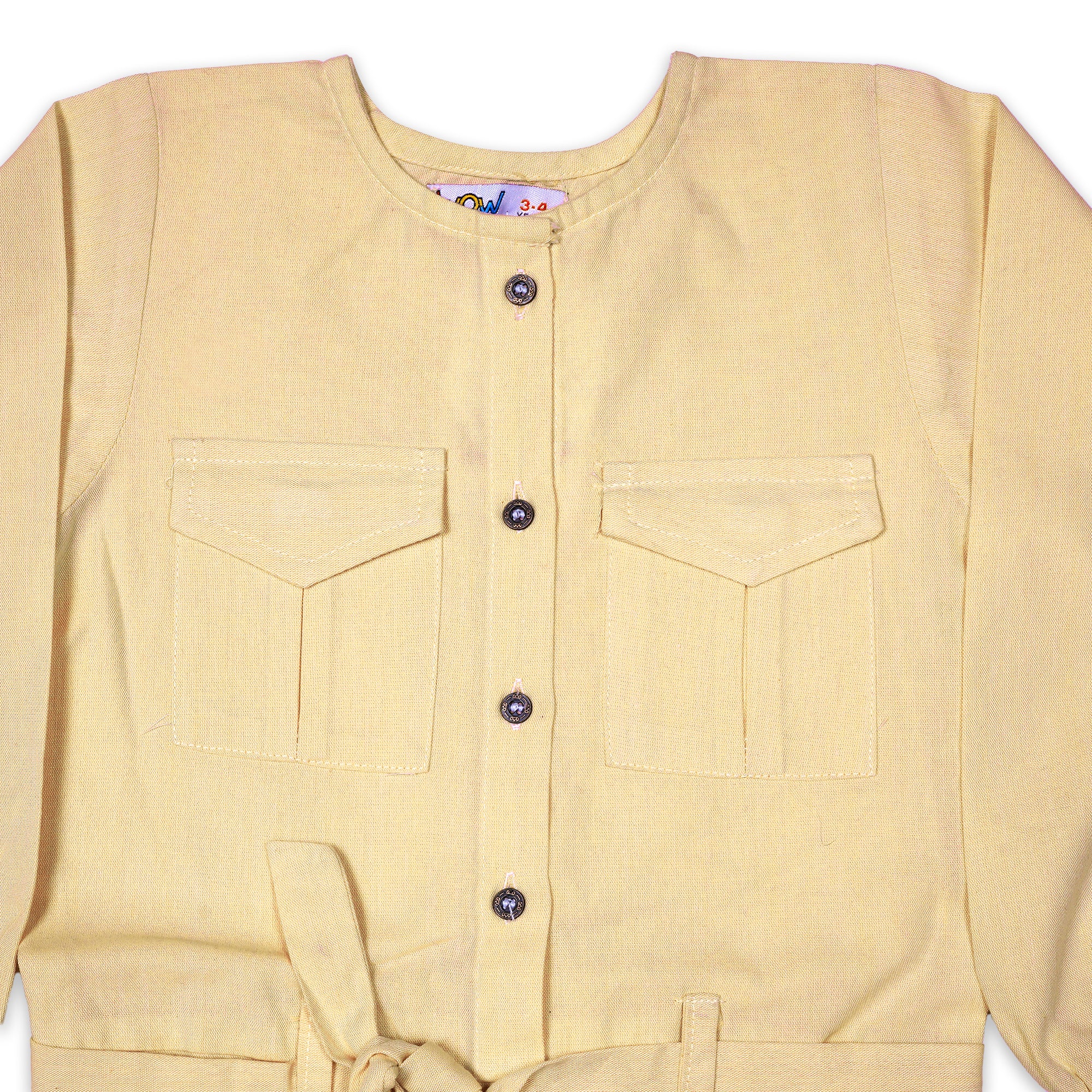 Cream Long Sleeve Jumpsuit with Tie Waist