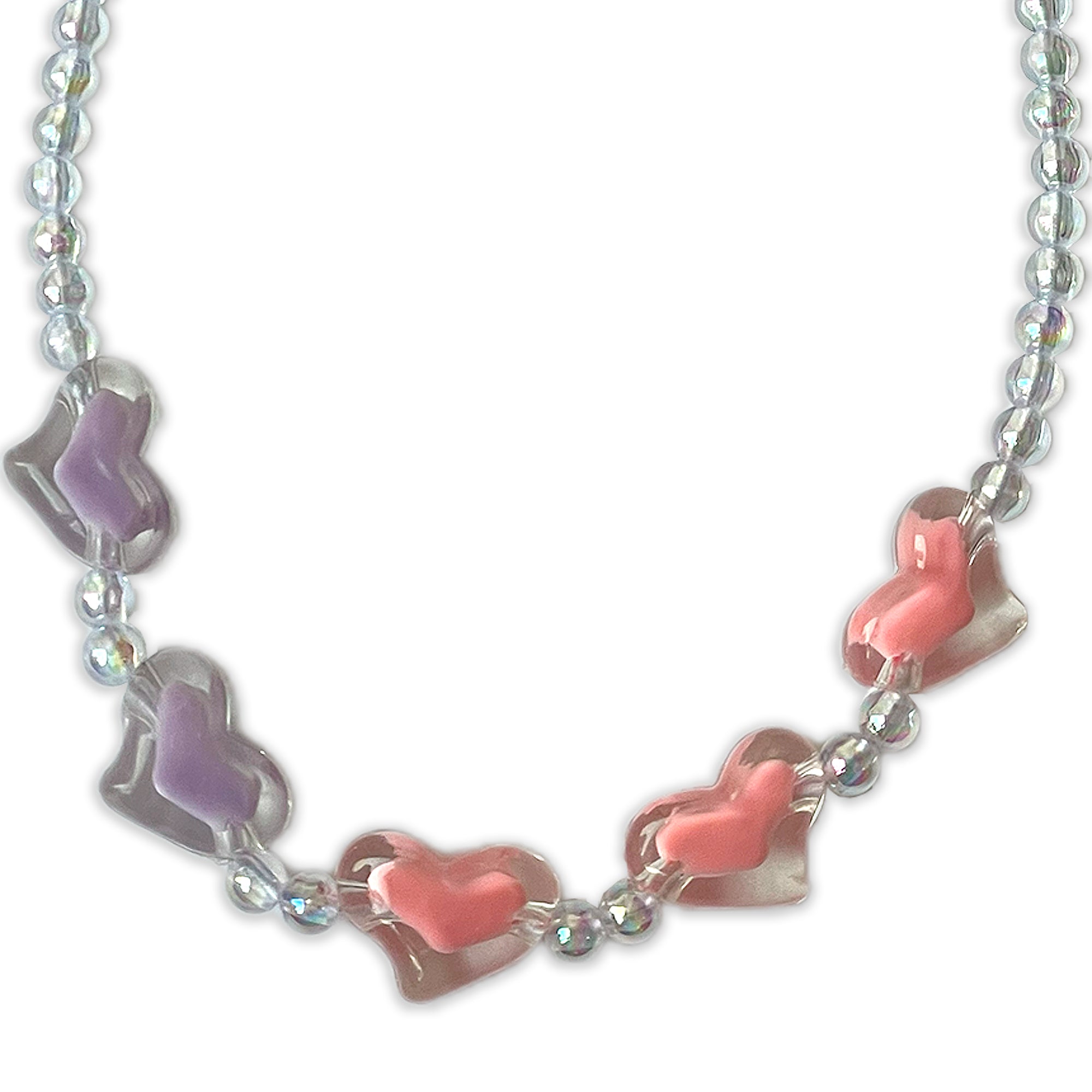 Children's Beaded Necklace and Bracelet Set with Colorful Hearts