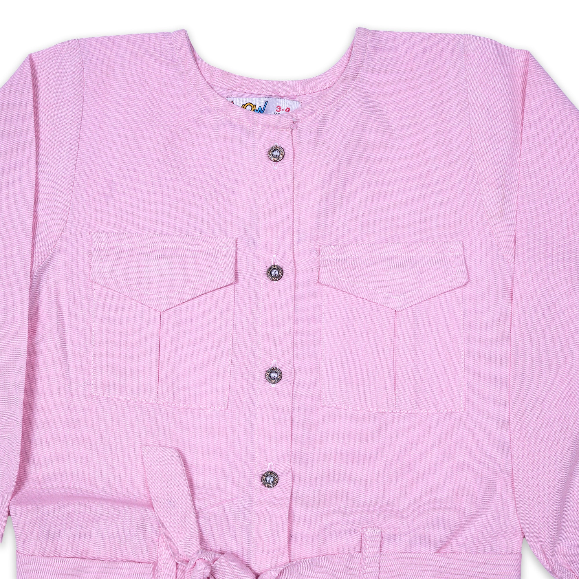 Pink Long Sleeve Jumpsuit with Tie Waist